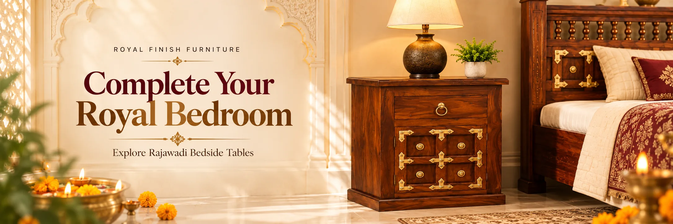 Complete Your Royal Bedroom — Explore Rajawadi Bedside Tables, Royal Finish Furniture