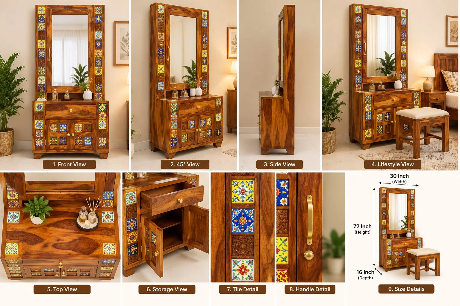 Dressing table with mirror — multi-angle reference sheet