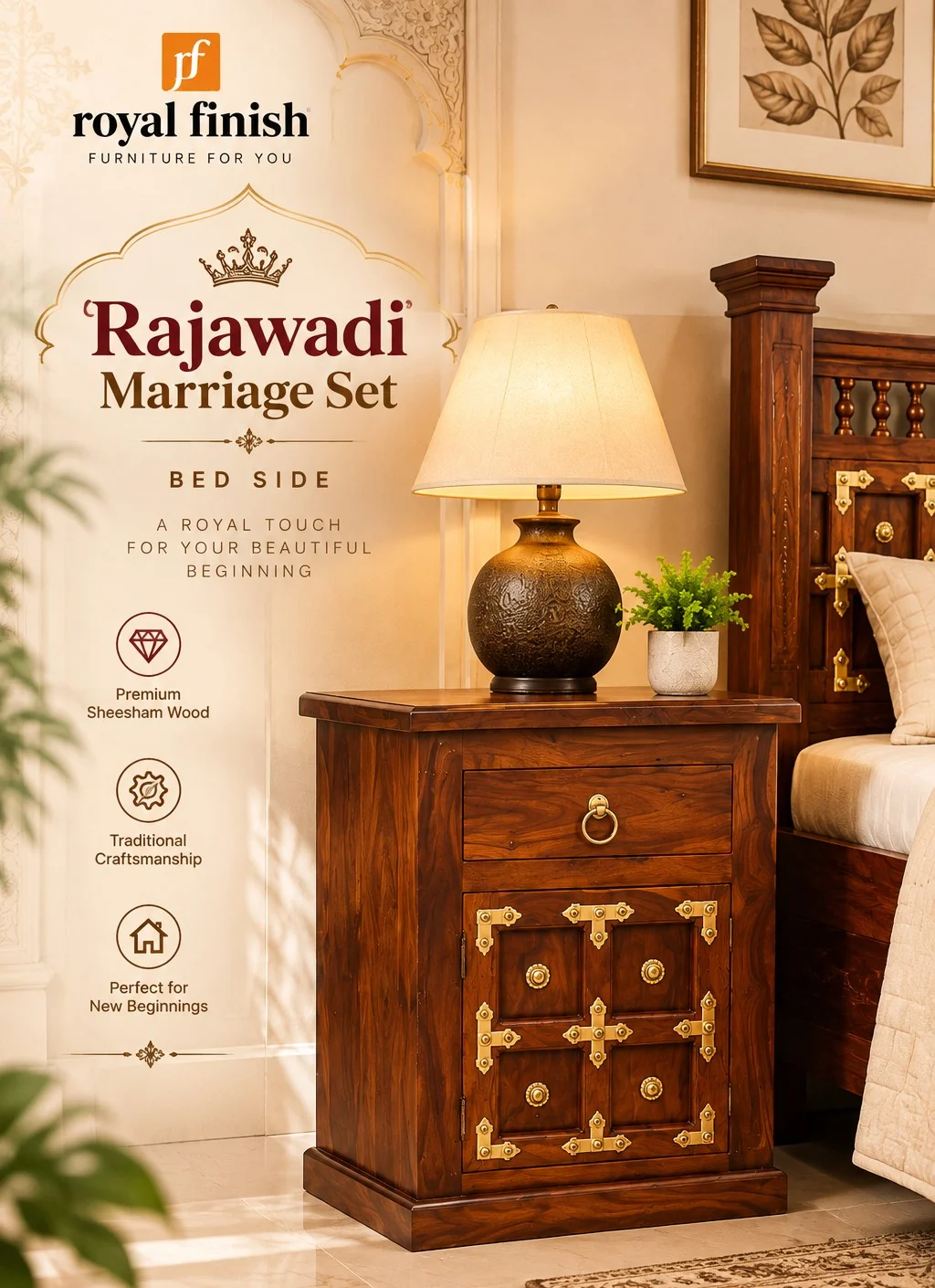 Rajawadi Marriage Set catalogue page — Bedside table