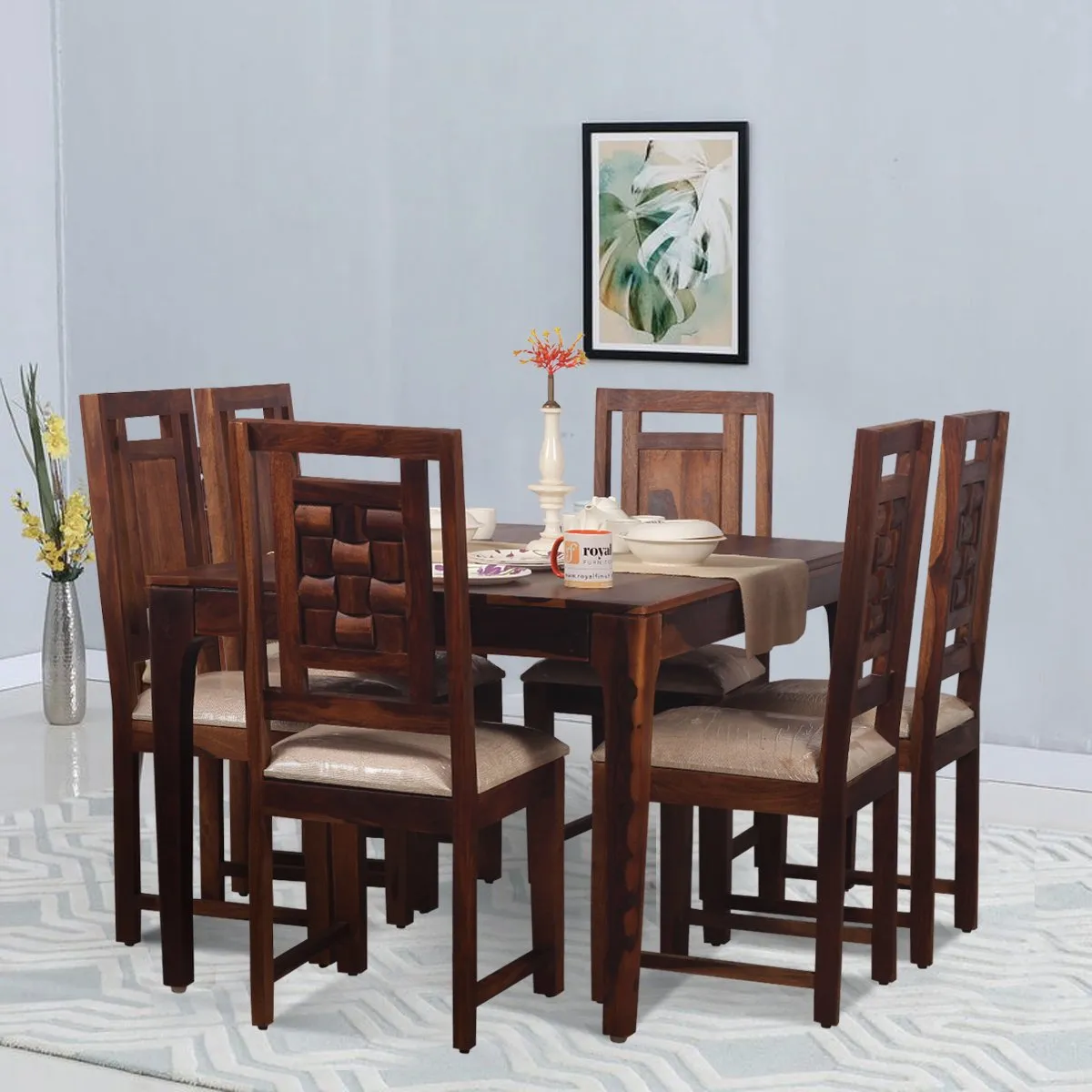 Royal Finish CuisineCraft Nivora 6 Chair Dining Set in Natural Colour