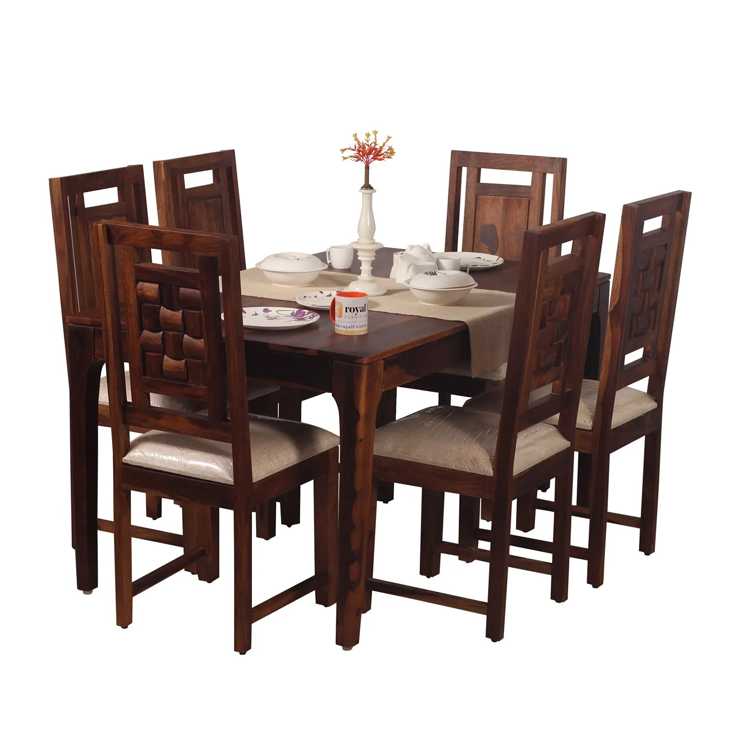 Royal Finish CuisineCraft Nivora 6 Chair Dining Set in Natural Colour sheesham dining table image 4