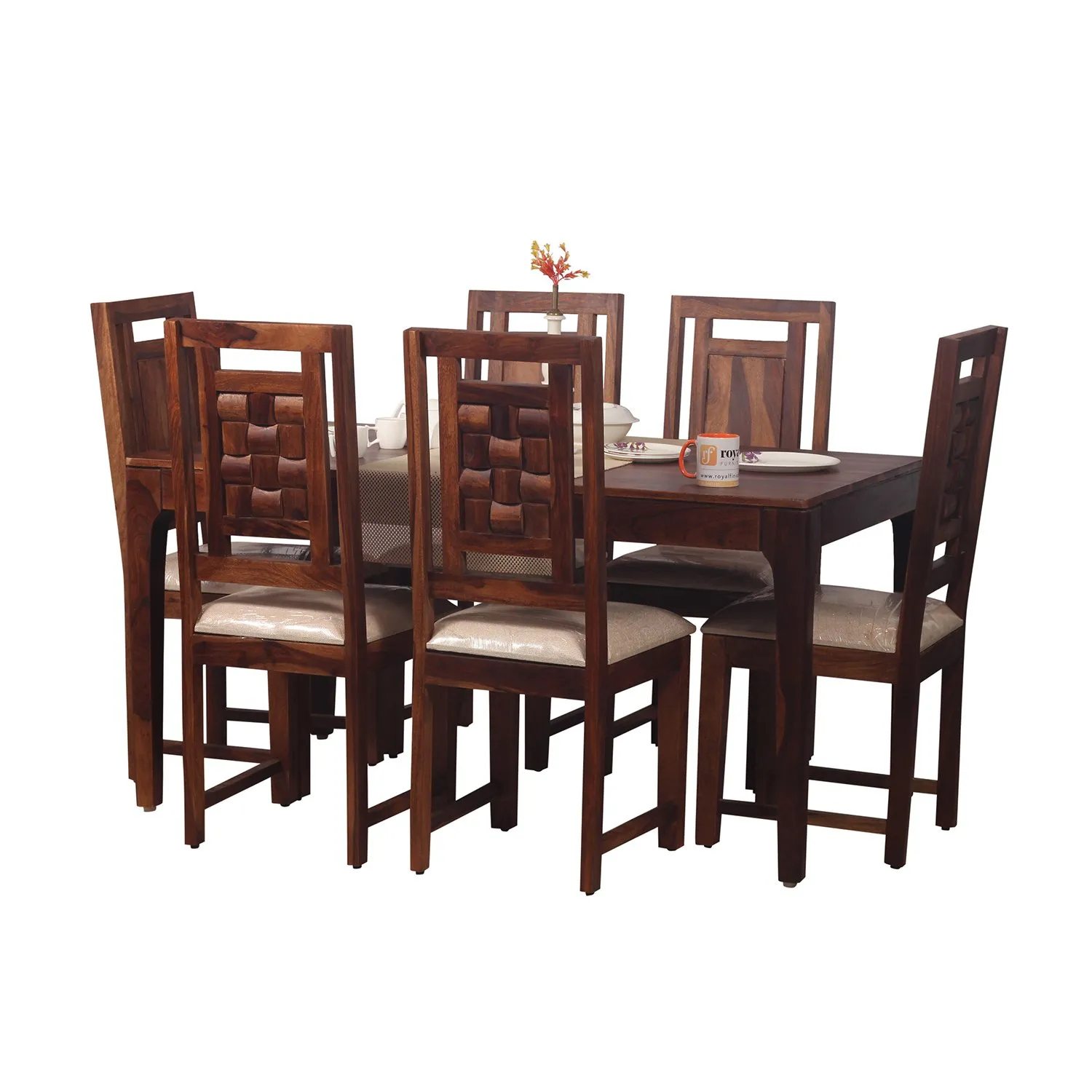 Royal Finish CuisineCraft Nivora 6 Chair Dining Set in Natural Colour sheesham dining table image 7