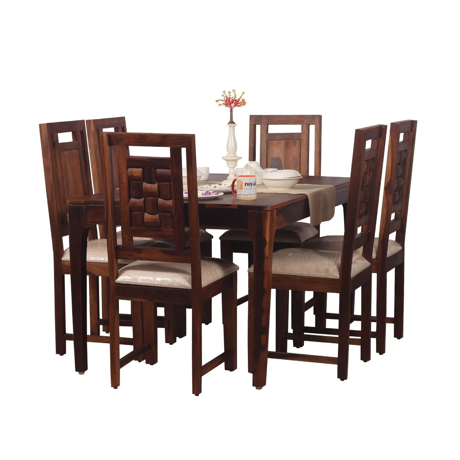 Royal Finish CuisineCraft Nivora 6 Chair Dining Set in Natural Colour sheesham dining table image 9