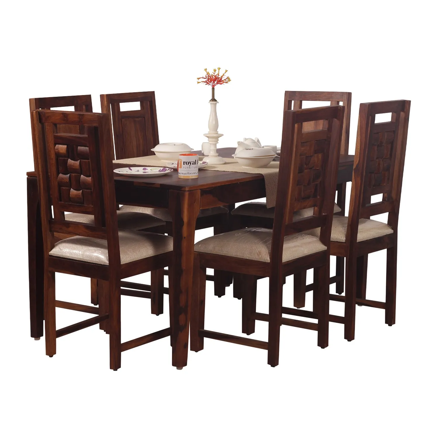 Royal Finish CuisineCraft Nivora 6 Chair Dining Set in Natural Colour sheesham dining table image 11