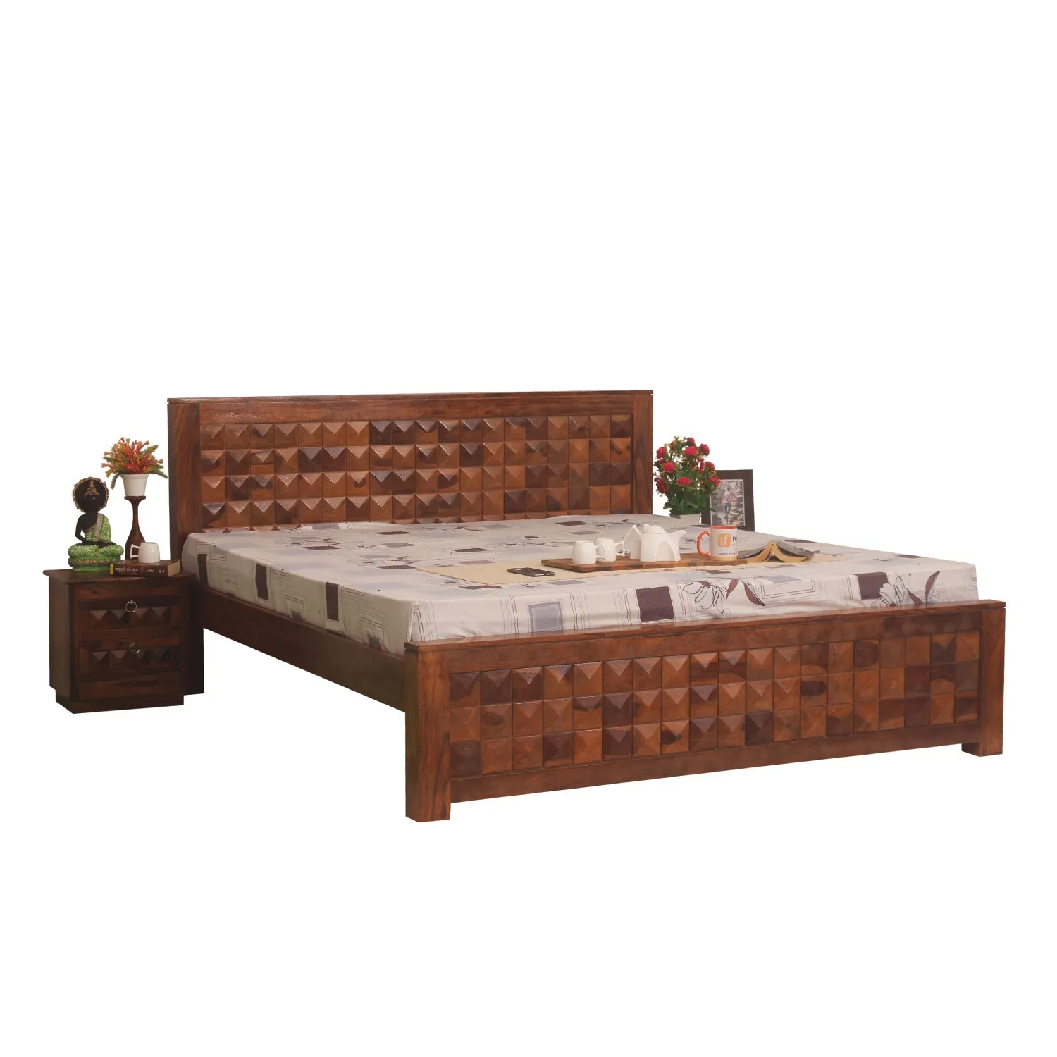 Royal Finish Corundum King Without Storage Bed In Solid Sheesham Wood