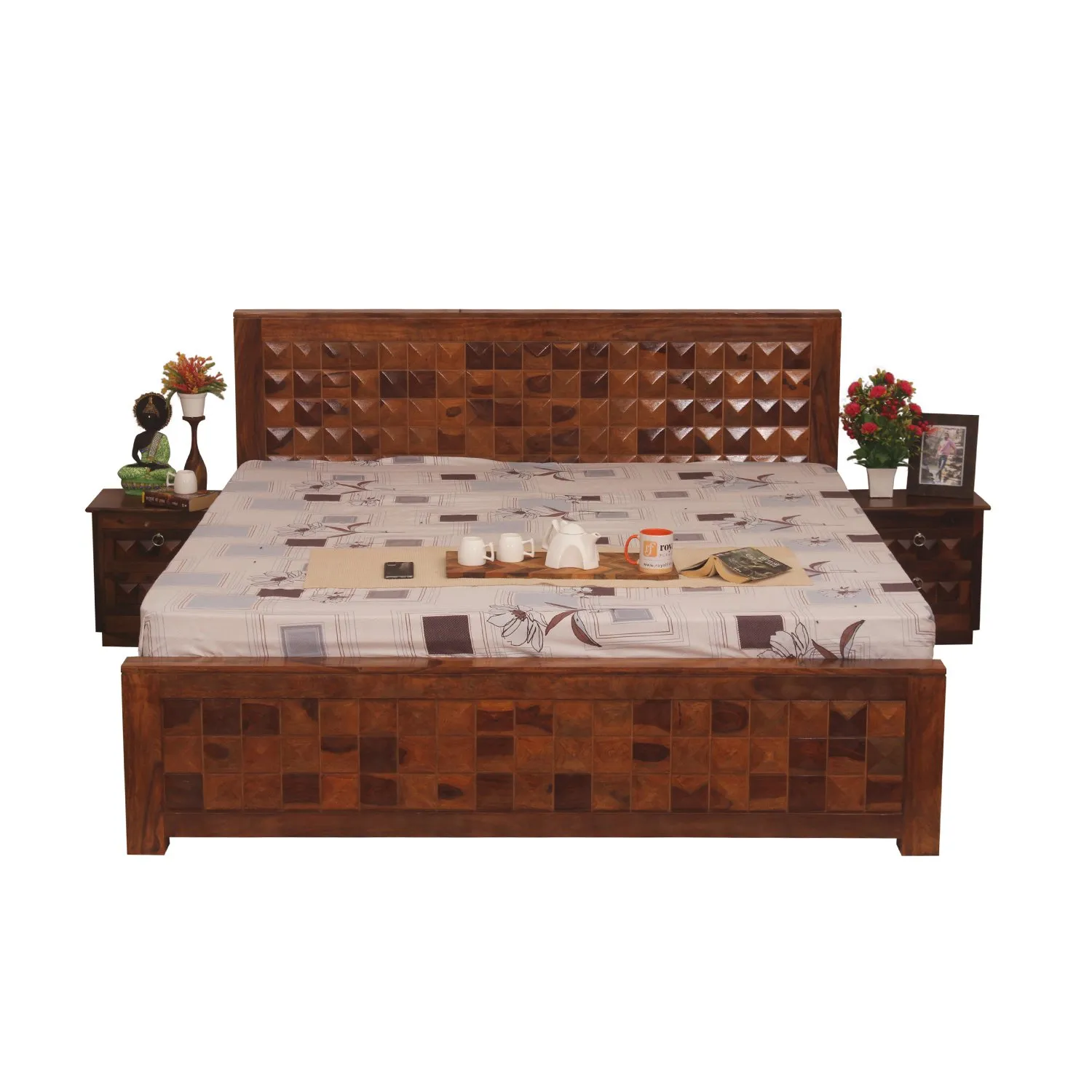 Royal Finish Corundum King Without Storage Bed In Solid Sheesham Wood sheesham wood bed image 2