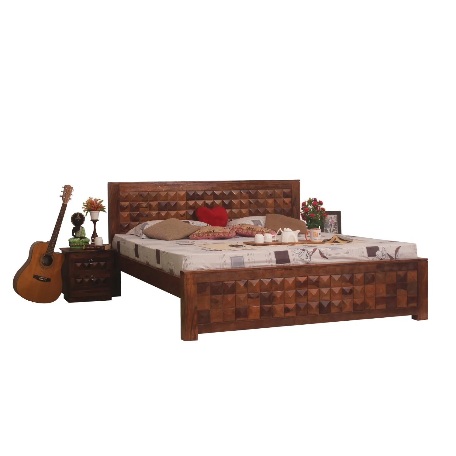 Royal Finish Corundum King Without Storage Bed In Solid Sheesham Wood sheesham wood bed image 3