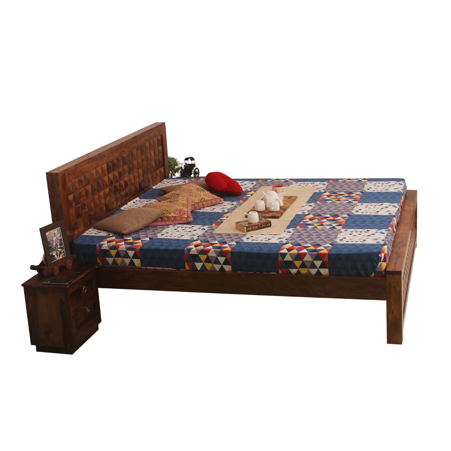Royal Finish Corundum King Without Storage Bed In Solid Sheesham Wood sheesham wood bed image 5