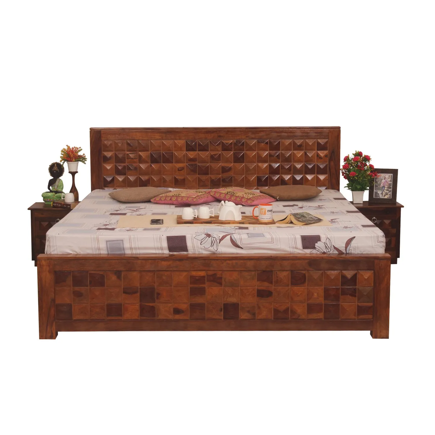 Royal Finish Corundum King Without Storage Bed In Solid Sheesham Wood sheesham wood bed image 6