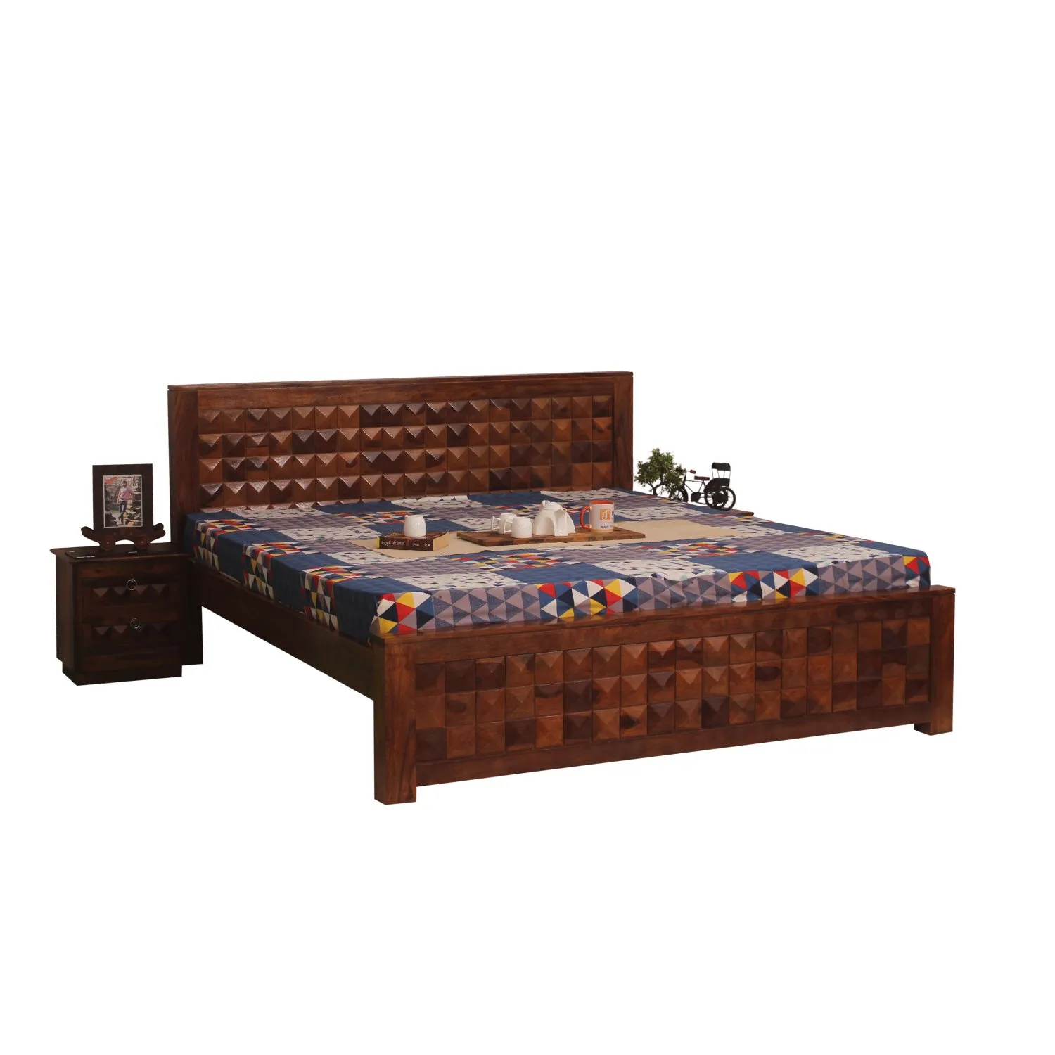 Royal Finish Corundum King Without Storage Bed In Solid Sheesham Wood sheesham wood bed image 7