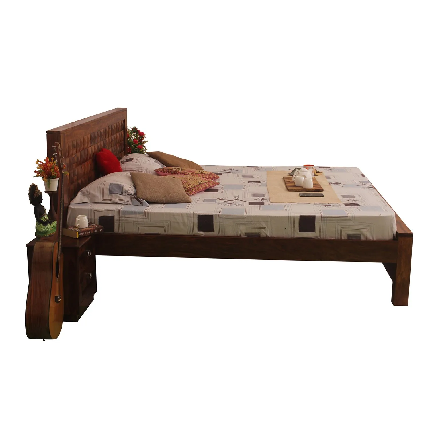 Royal Finish Corundum King Without Storage Bed In Solid Sheesham Wood sheesham wood bed image 8