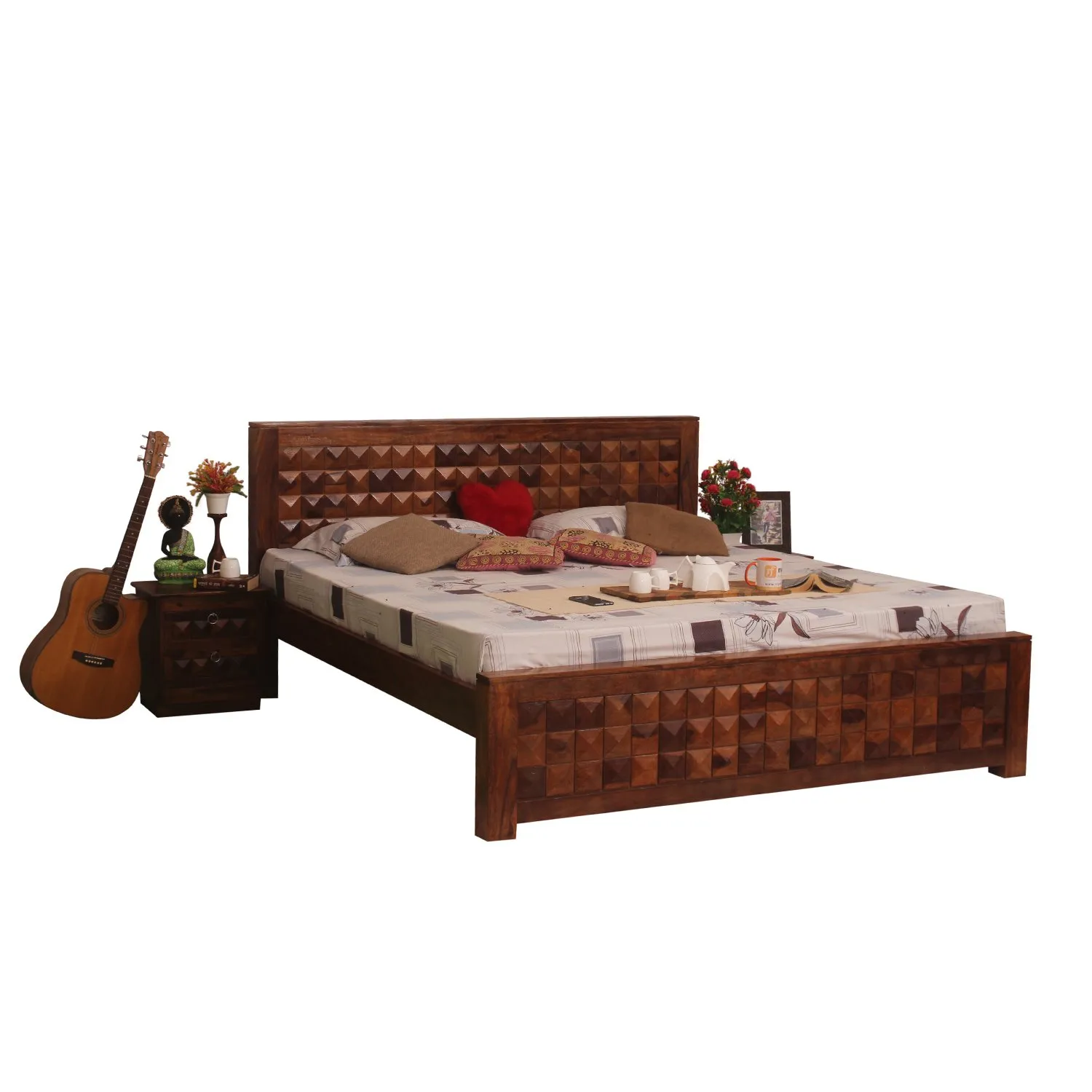 Royal Finish Corundum King Without Storage Bed In Solid Sheesham Wood sheesham wood bed image 9