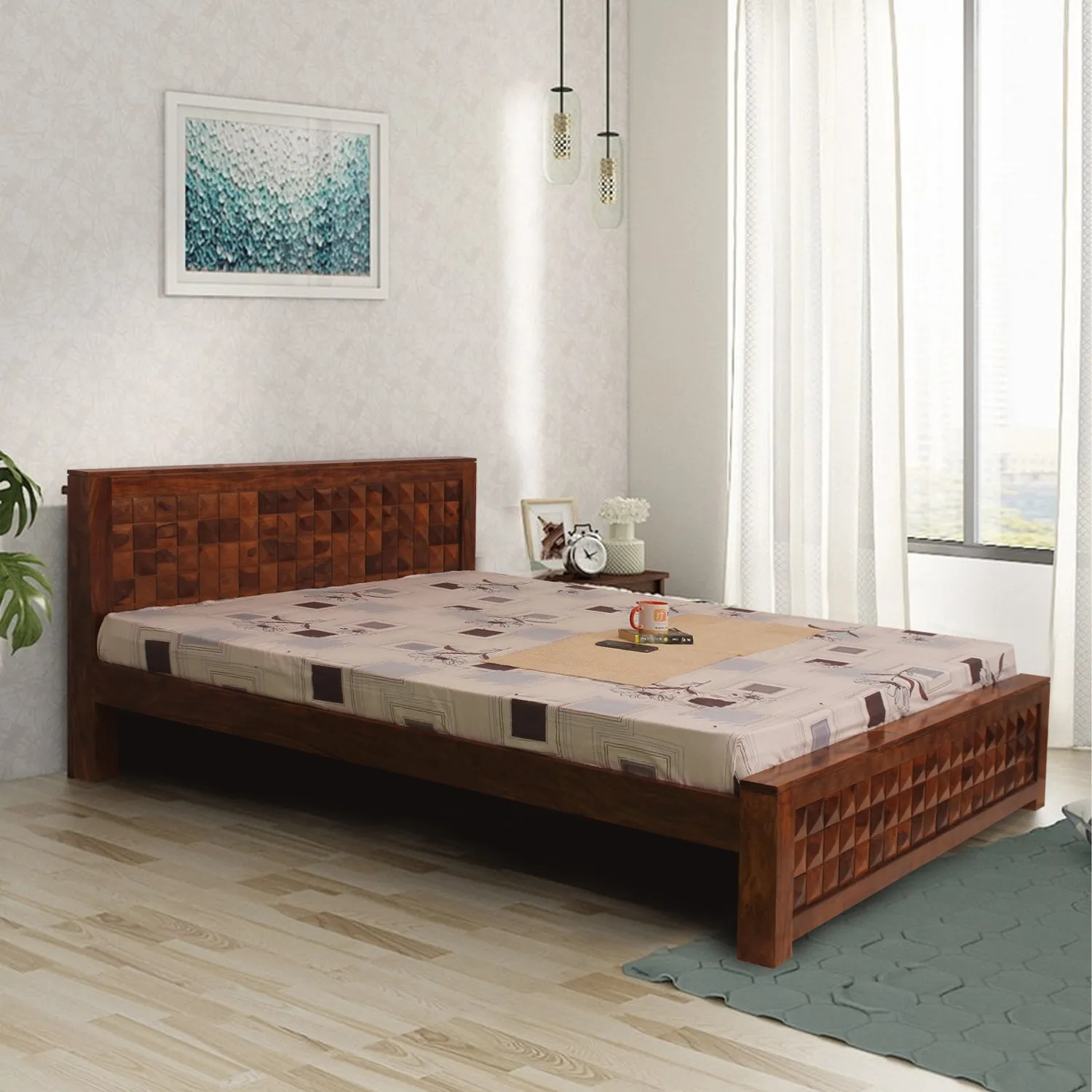 Royal Finish Corundum King Without Storage Bed In Solid Sheesham Wood sheesham wood bed image 11