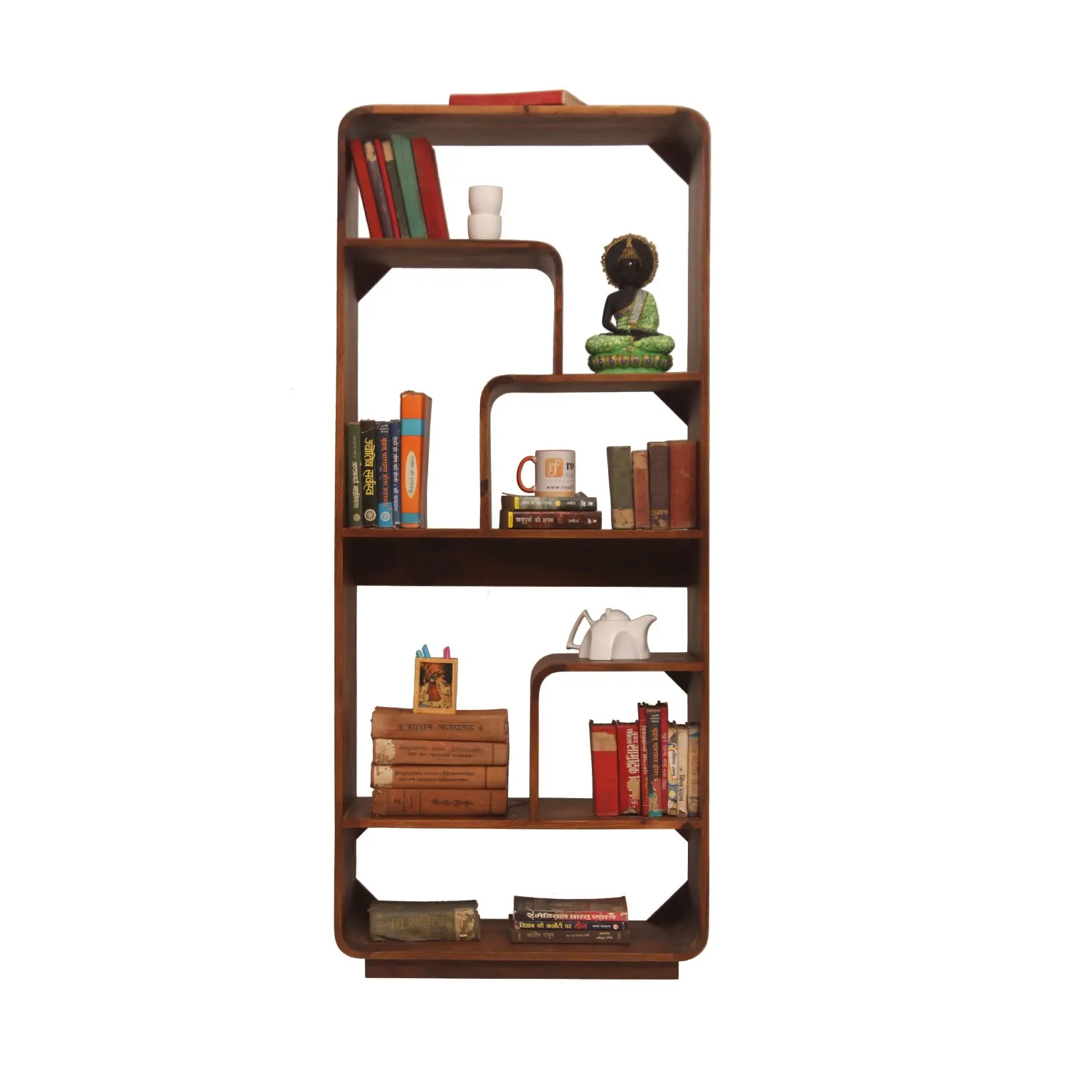 Royal Finish Modern 8 Shelf Solid Wood Bookshelf in Sheesham, Natural Colour solid wood bookshelf image 2