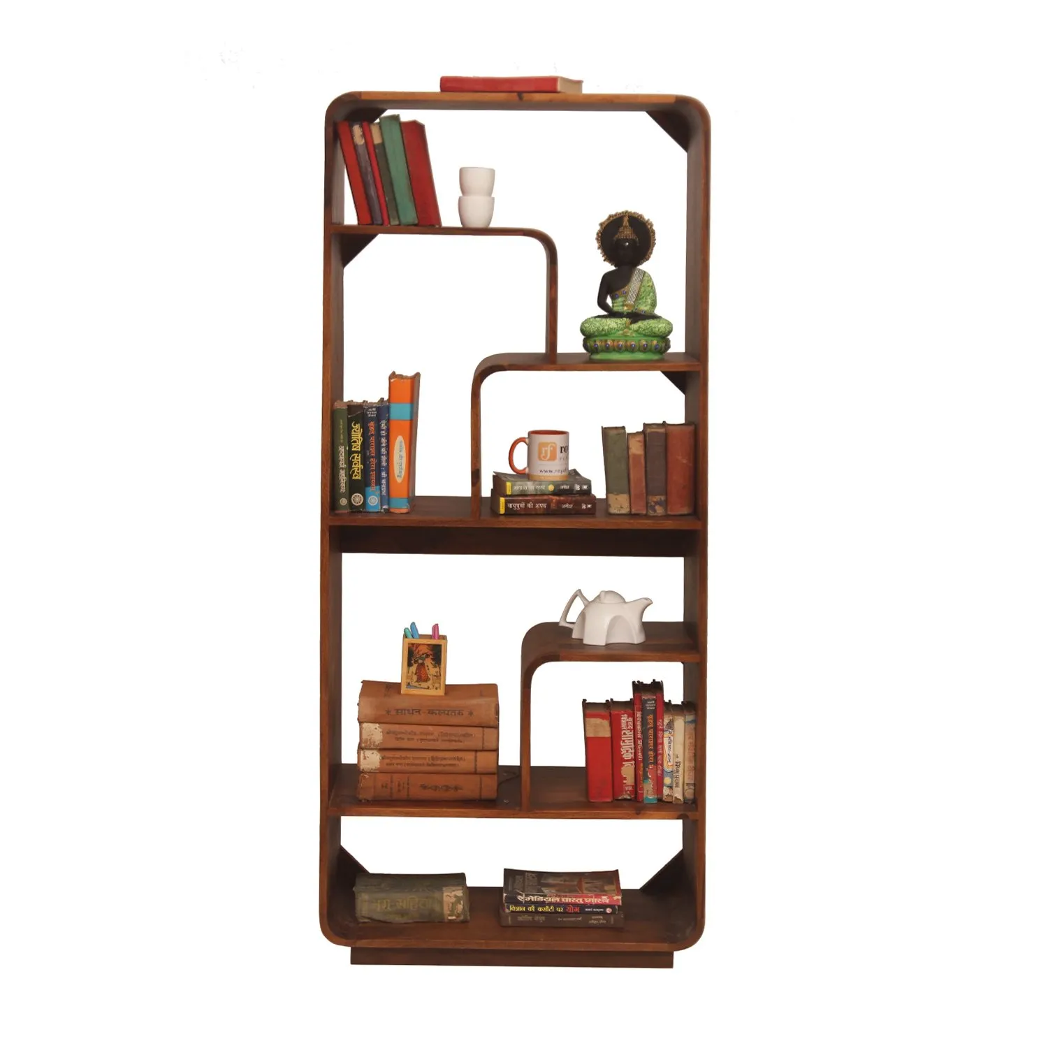 Royal Finish Modern 8 Shelf Solid Wood Bookshelf in Sheesham, Natural Colour solid wood bookshelf image 3