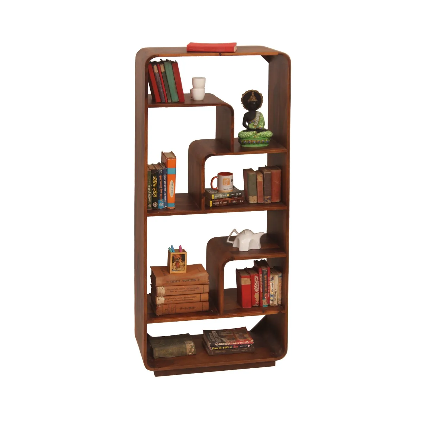 Royal Finish Modern 8 Shelf Solid Wood Bookshelf in Sheesham, Natural Colour solid wood bookshelf image 6