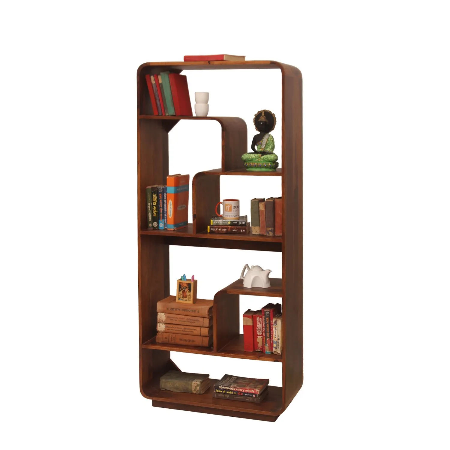Royal Finish Modern 8 Shelf Solid Wood Bookshelf in Sheesham, Natural Colour solid wood bookshelf image 8