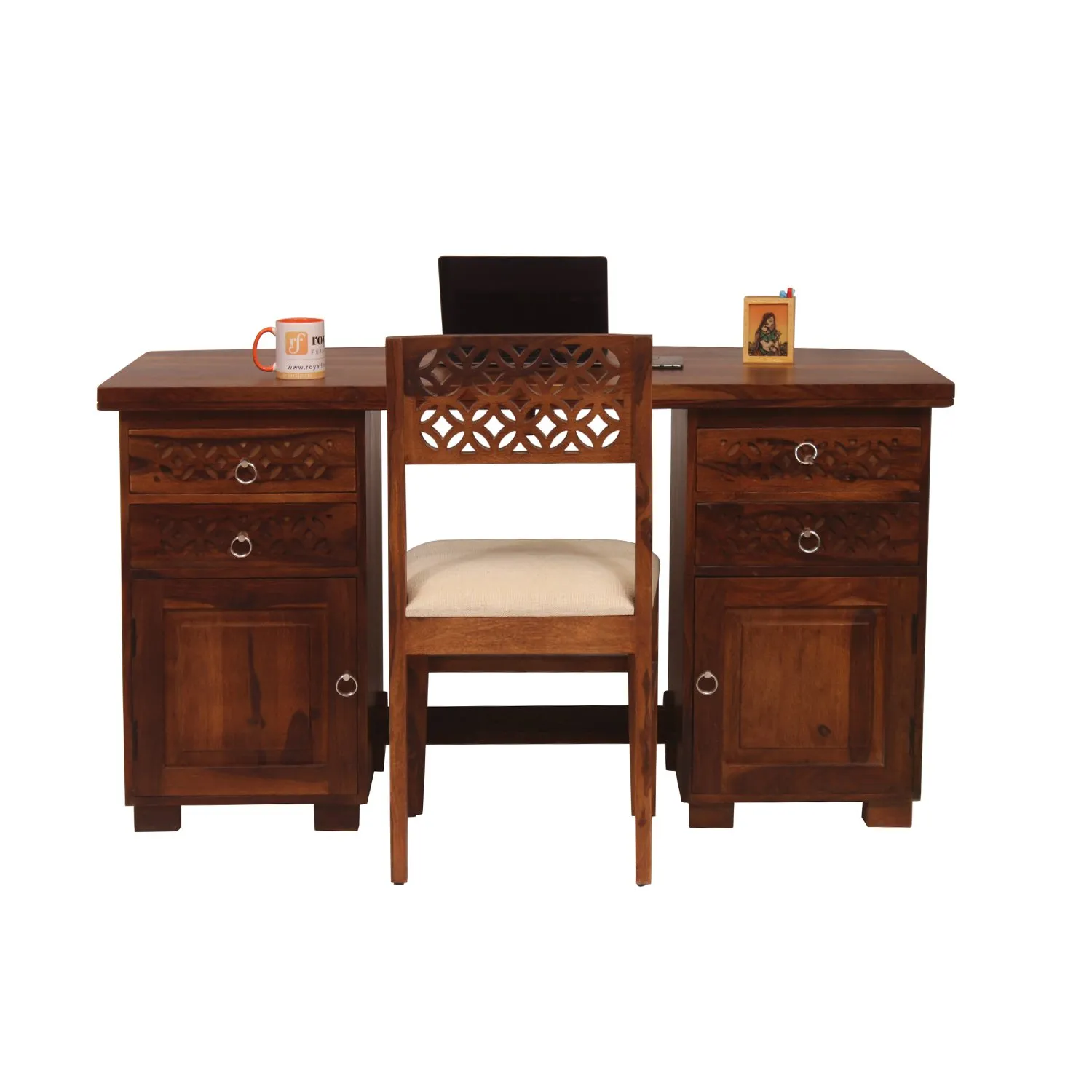 Royal Finish Carvo Workstation With Chair In Sheesham Wood With Natural Colour sheesham wood furniture image 6