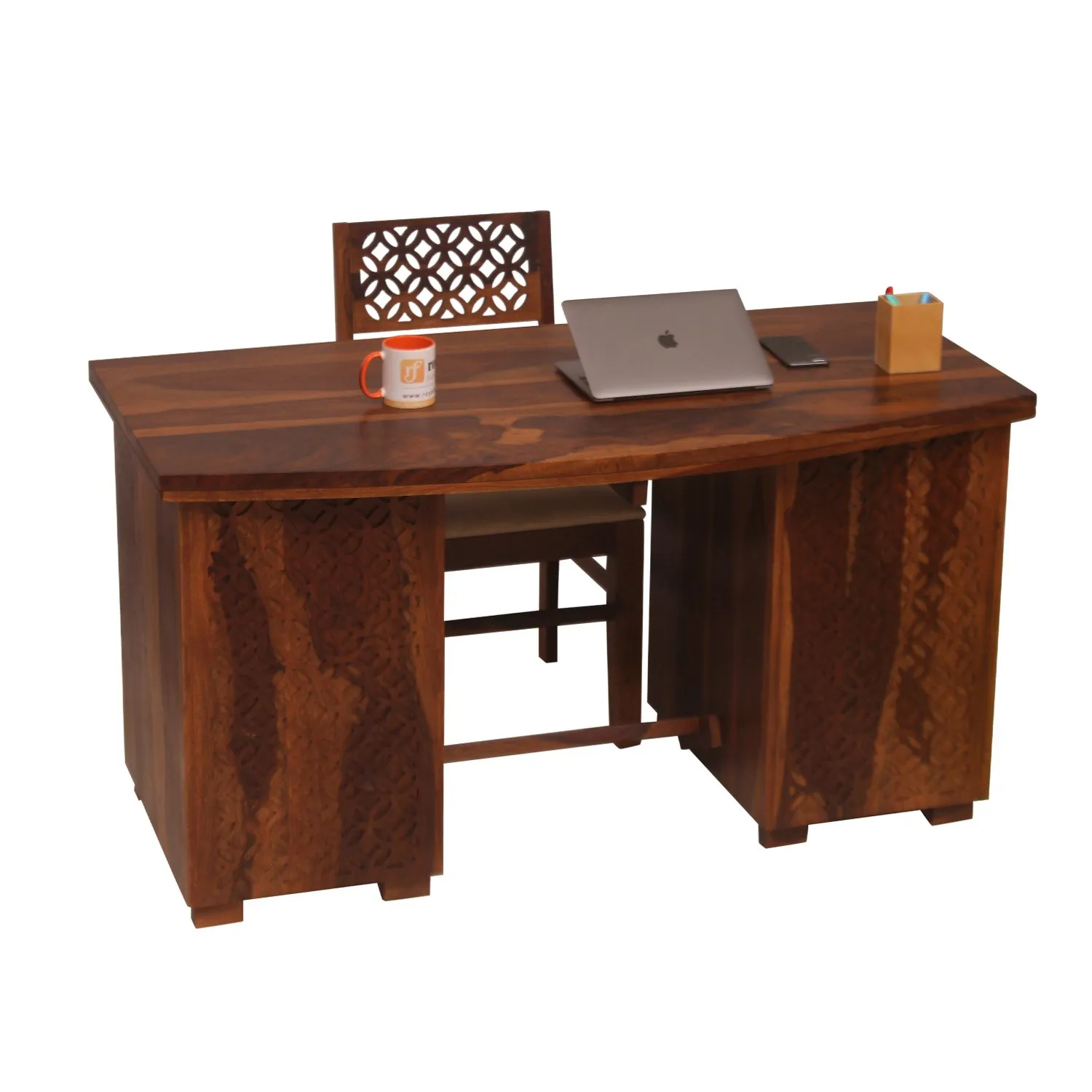 Royal Finish Carvo Workstation With Chair In Sheesham Wood With Natural Colour sheesham wood furniture image 8