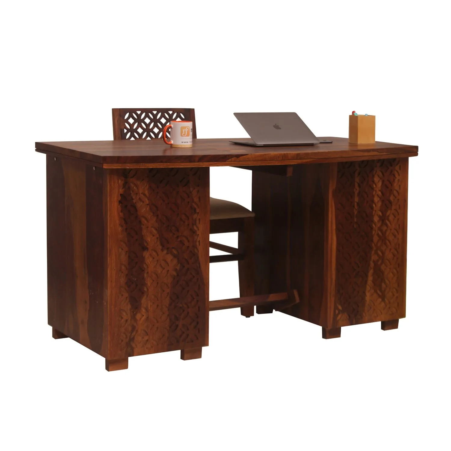 Royal Finish Carvo Workstation With Chair In Sheesham Wood With Natural Colour sheesham wood furniture image 9