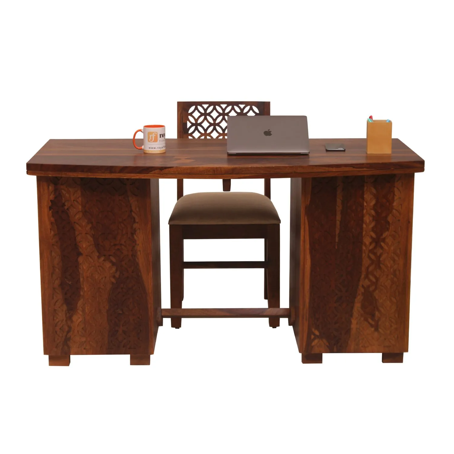 Royal Finish Carvo Workstation With Chair In Sheesham Wood With Natural Colour sheesham wood furniture image 10