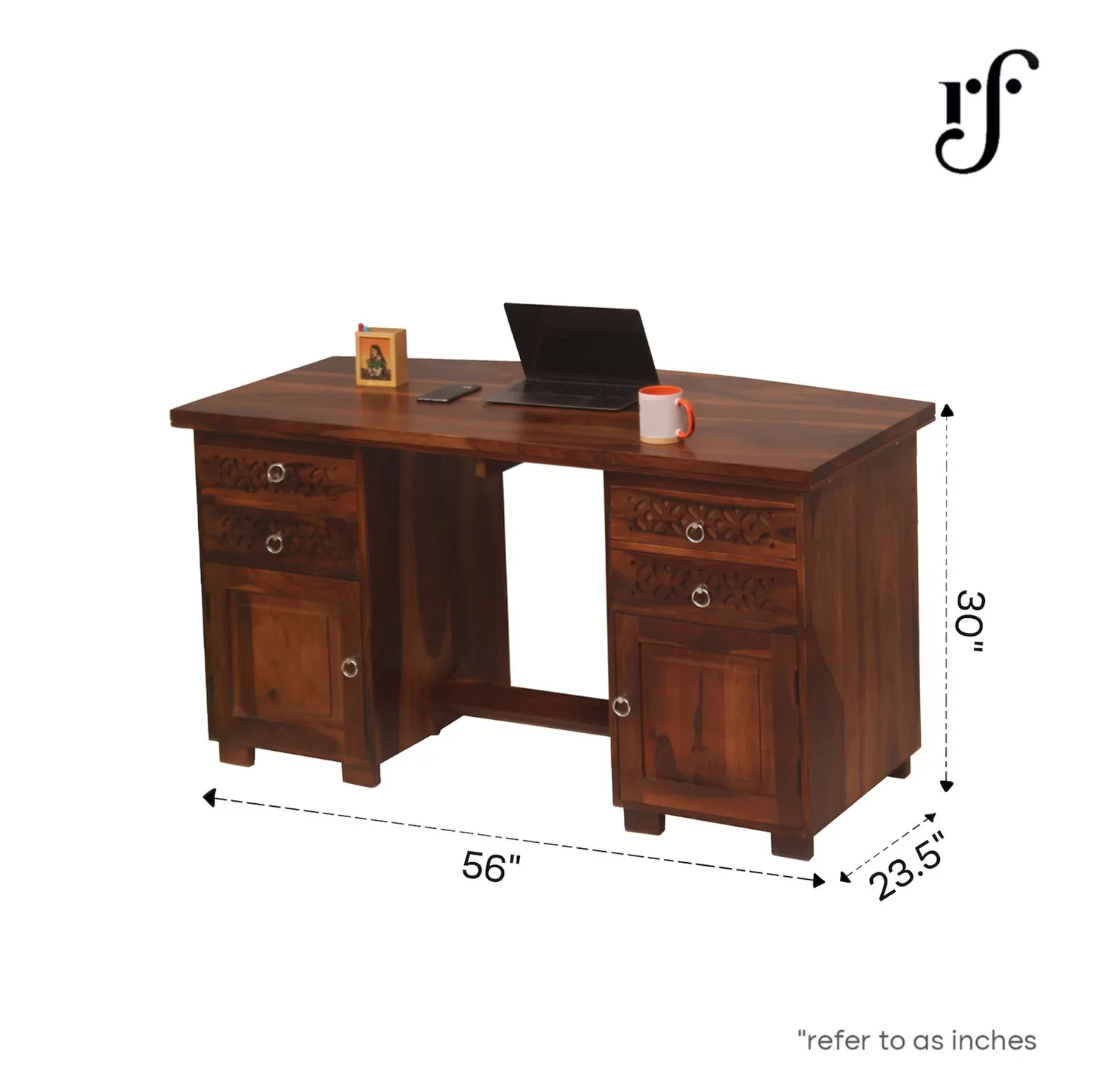 Royal Finish Carvo Workstation In Sheesham Wood With Natural Colour sheesham wood furniture image 3