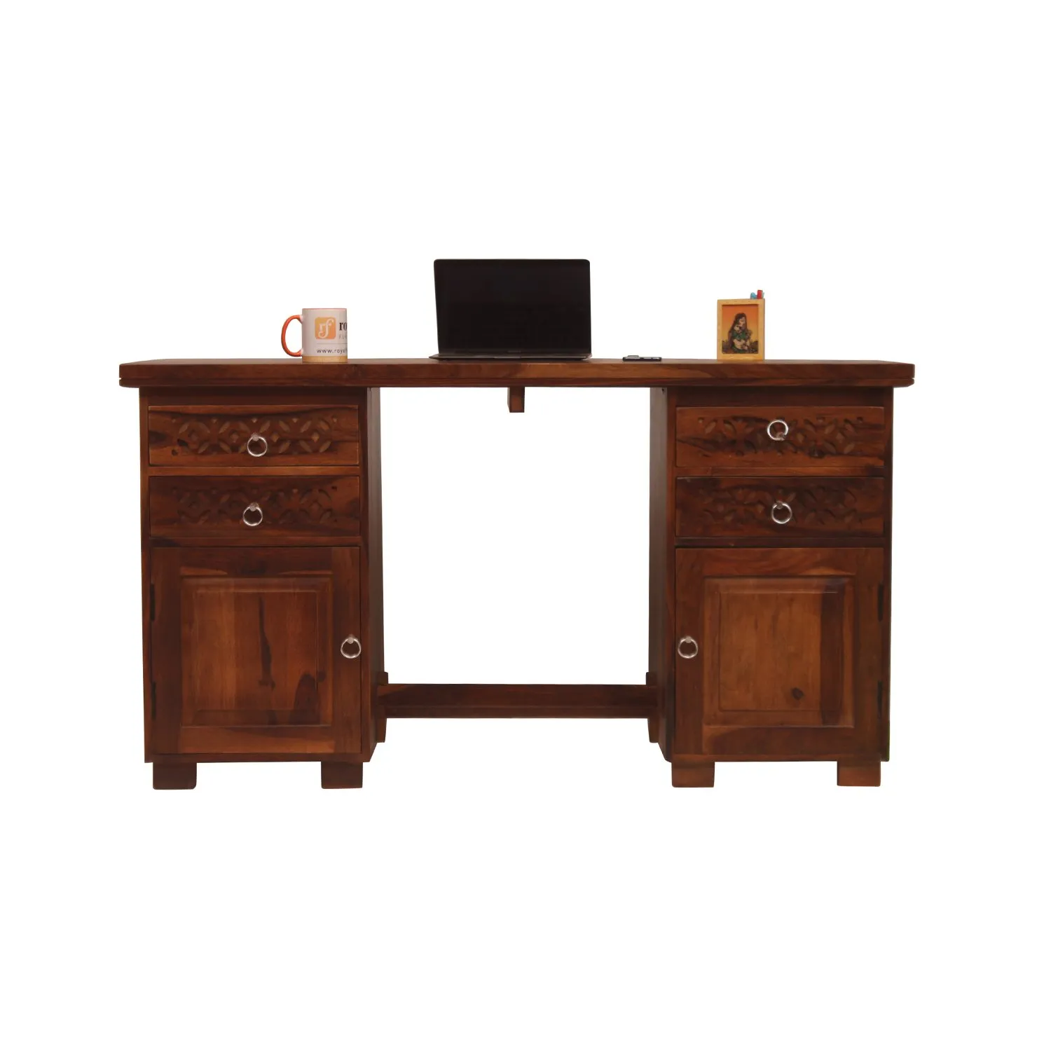 Royal Finish Carvo Workstation In Sheesham Wood With Natural Colour sheesham wood furniture image 4