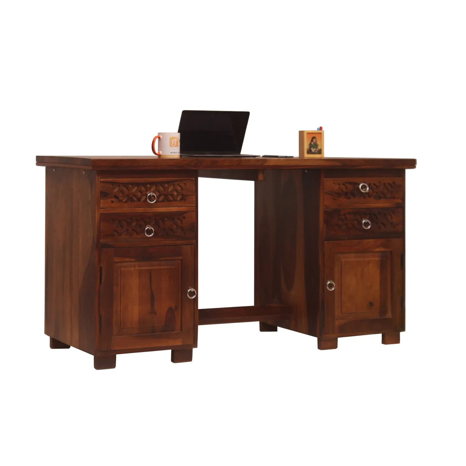 Royal Finish Carvo Workstation In Sheesham Wood With Natural Colour sheesham wood furniture image 6