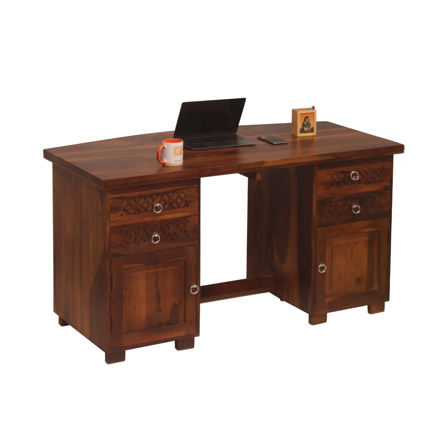 Royal Finish Carvo Workstation In Sheesham Wood With Natural Colour sheesham wood furniture image 8