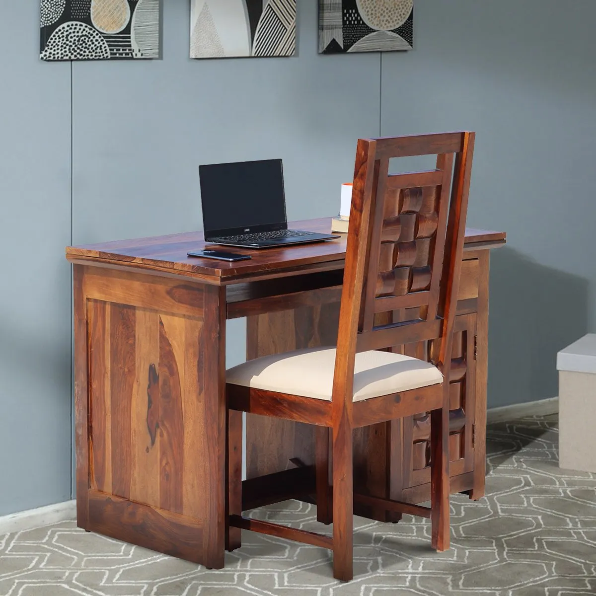 Royal Finish Nivora CT with Keyboard tray Study Table & Chair in Sheesham Wood