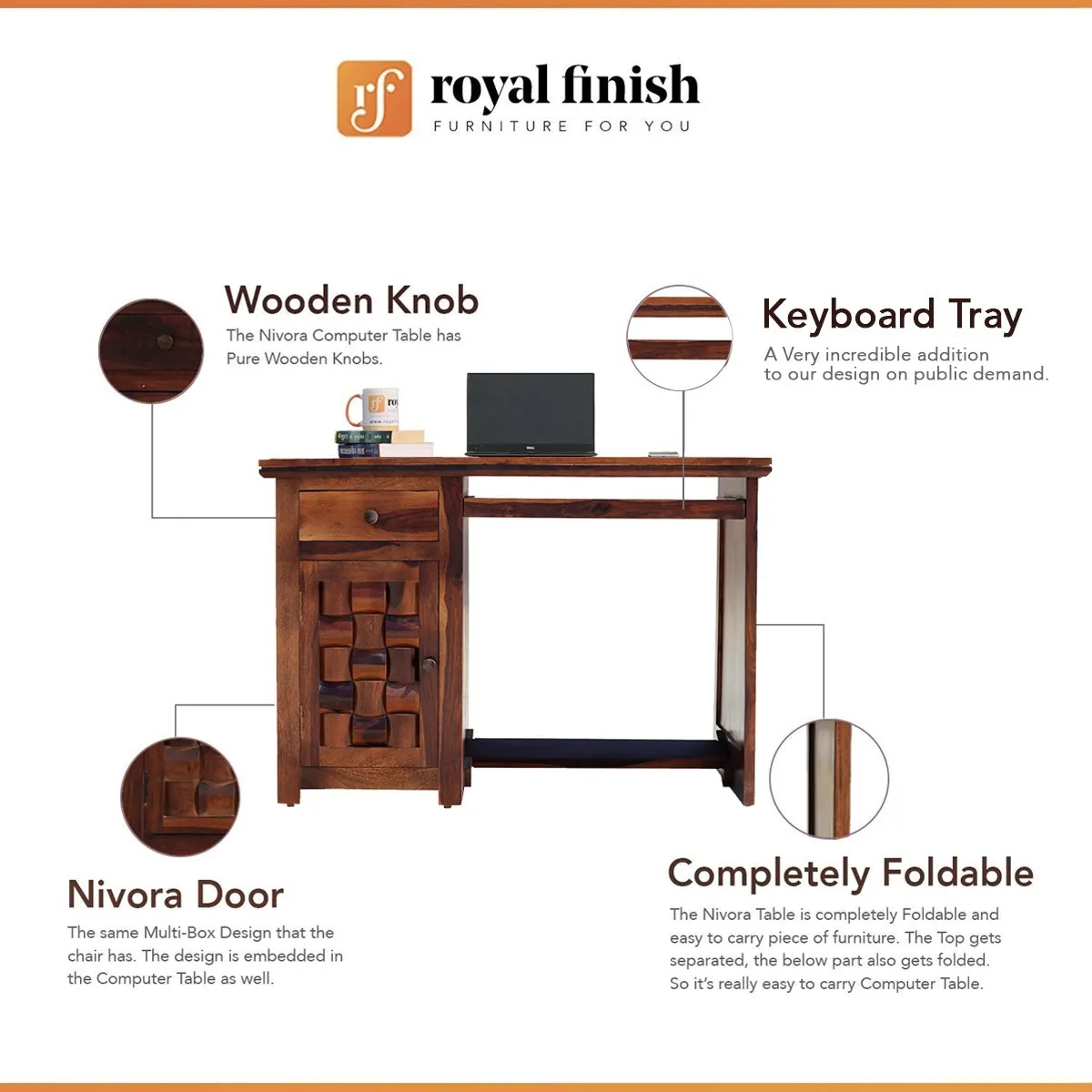 Royal Finish Nivora CT with Keyboard tray Study Table & Chair in Sheesham Wood wooden study table image 2