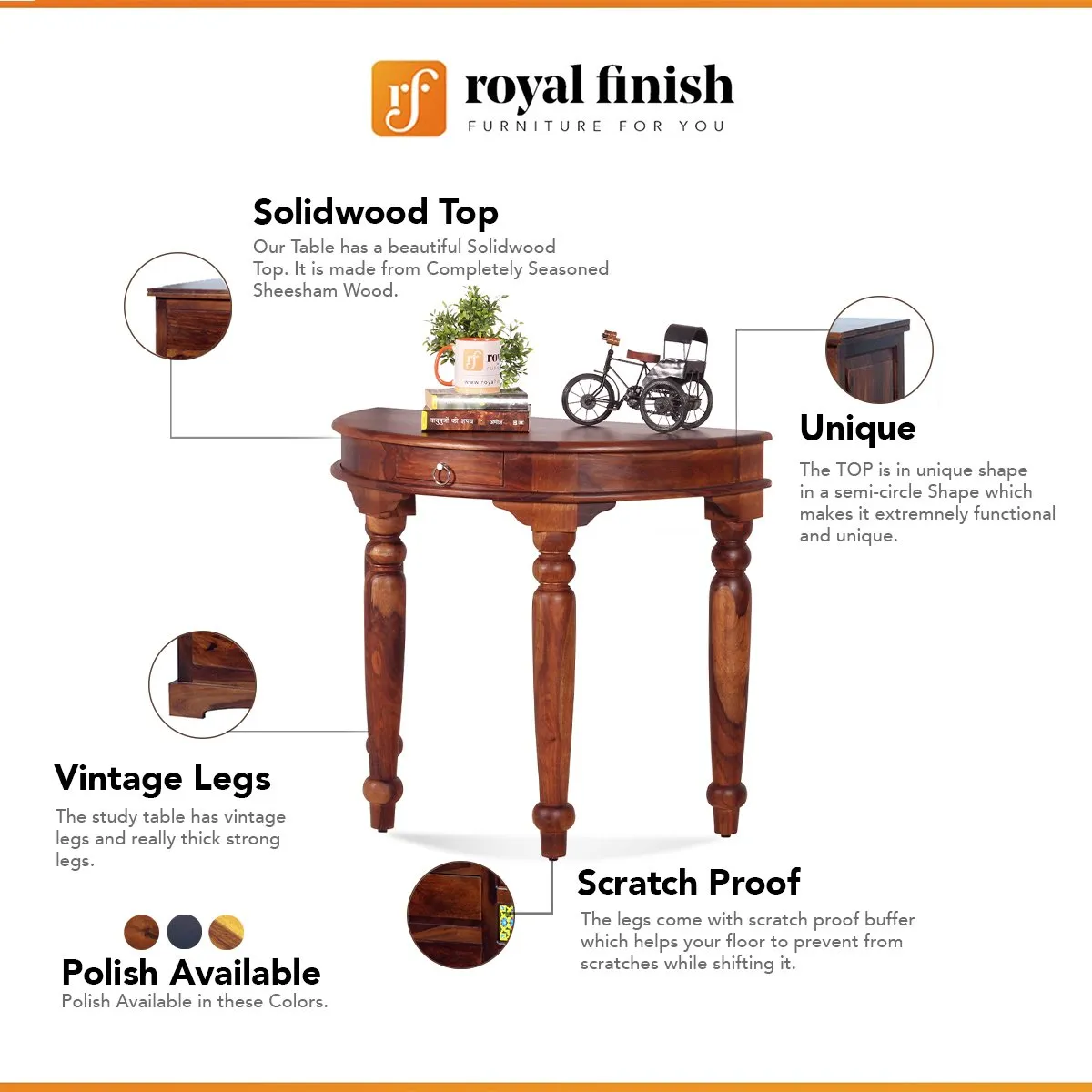 Royal Finish Crescent Console table in Natural Colour in Sheesham Wood sheesham wood furniture image 2