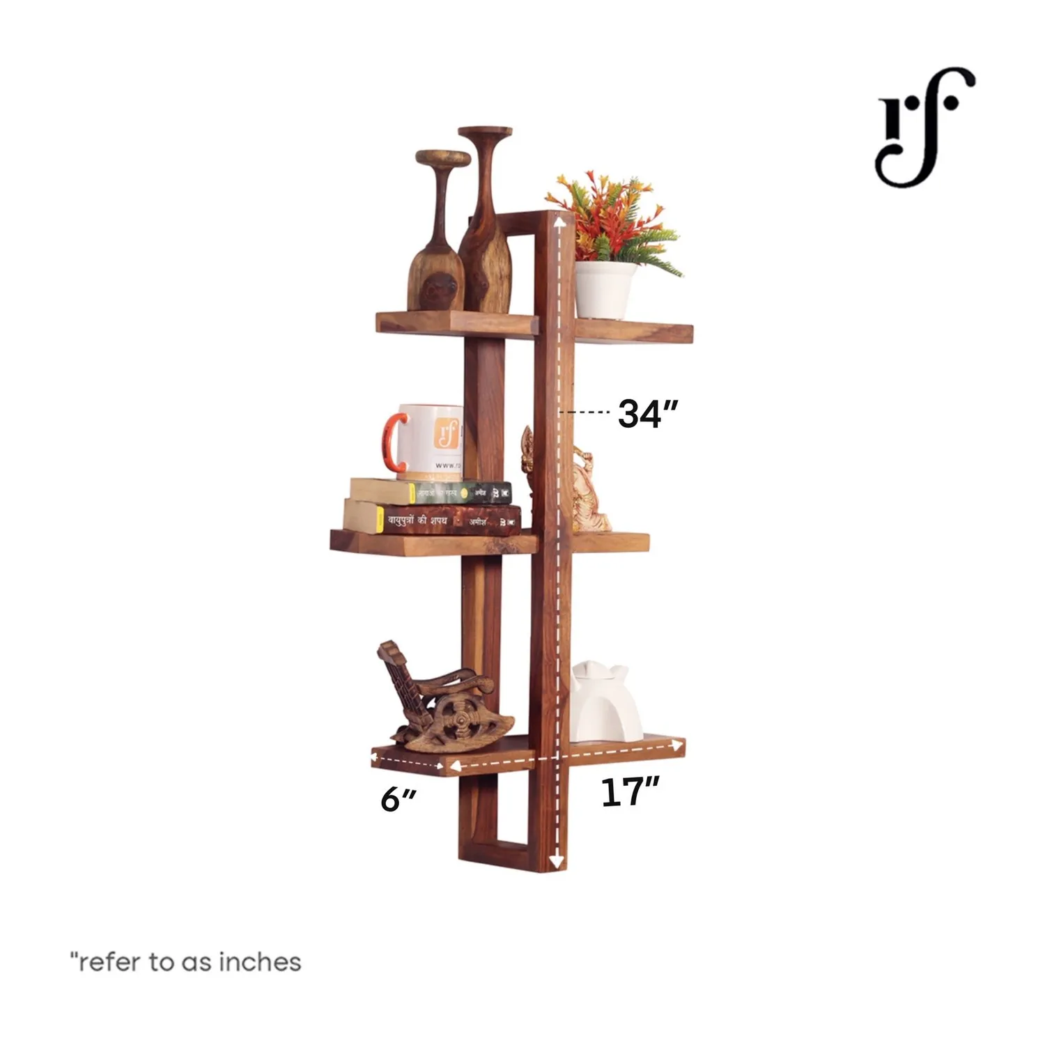 Royal Finish Tri Shelfo Hanging Bookcase/WallShelf Natural Honey In Sheesham W sheesham wood furniture image 3