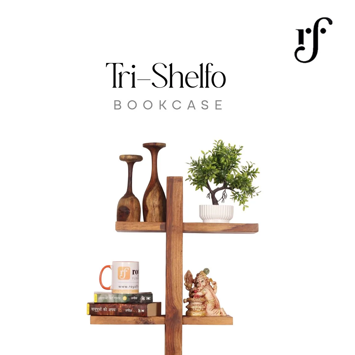 Royal Finish Tri Shelfo Hanging Bookcase/WallShelf Natural Honey In Sheesham W sheesham wood furniture image 5