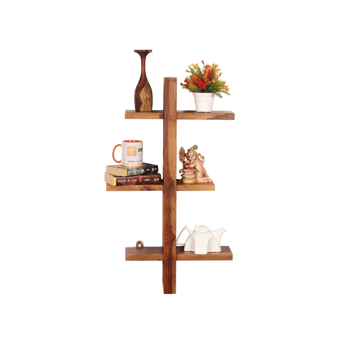 Royal Finish Tri Shelfo Hanging Bookcase/WallShelf Natural Honey In Sheesham W sheesham wood furniture image 6