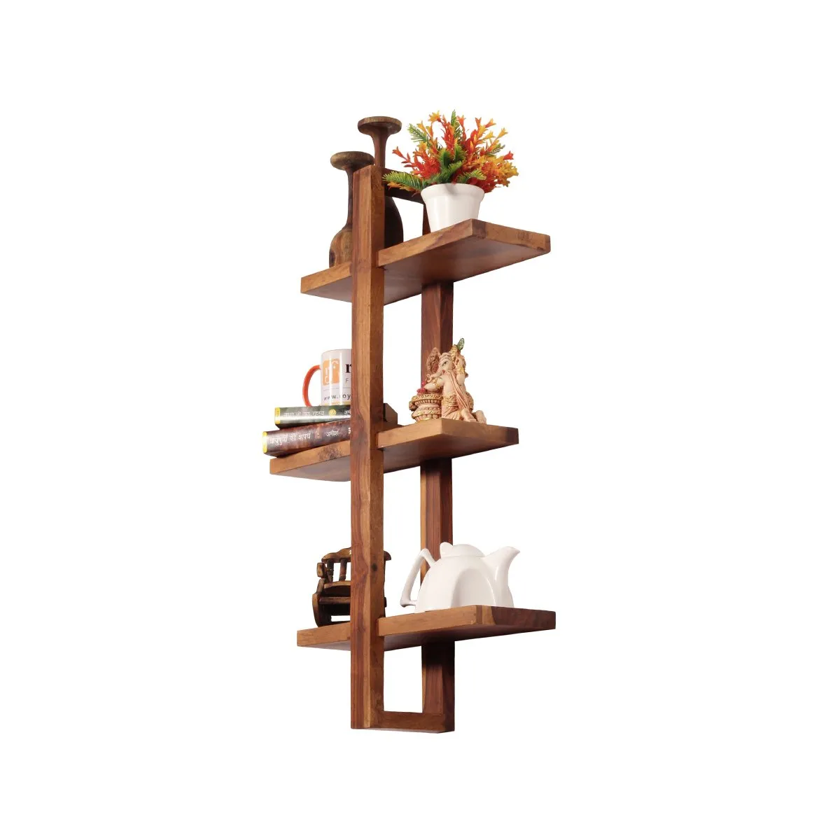 Royal Finish Tri Shelfo Hanging Bookcase/WallShelf Natural Honey In Sheesham W sheesham wood furniture image 7