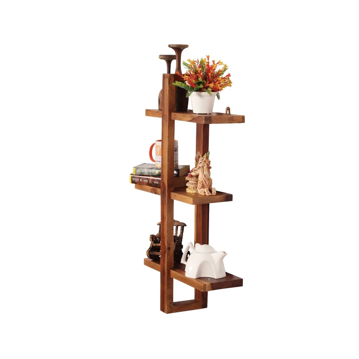 Royal Finish Tri Shelfo Hanging Bookcase/WallShelf Natural Honey In Sheesham W sheesham wood furniture image 8