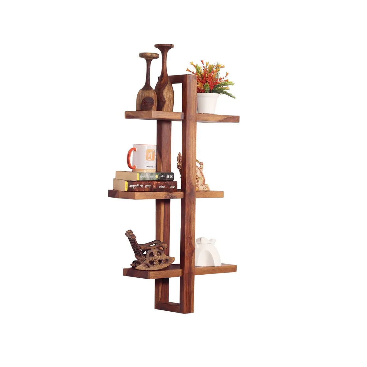 Royal Finish Tri Shelfo Hanging Bookcase/WallShelf Natural Honey In Sheesham W sheesham wood furniture image 9