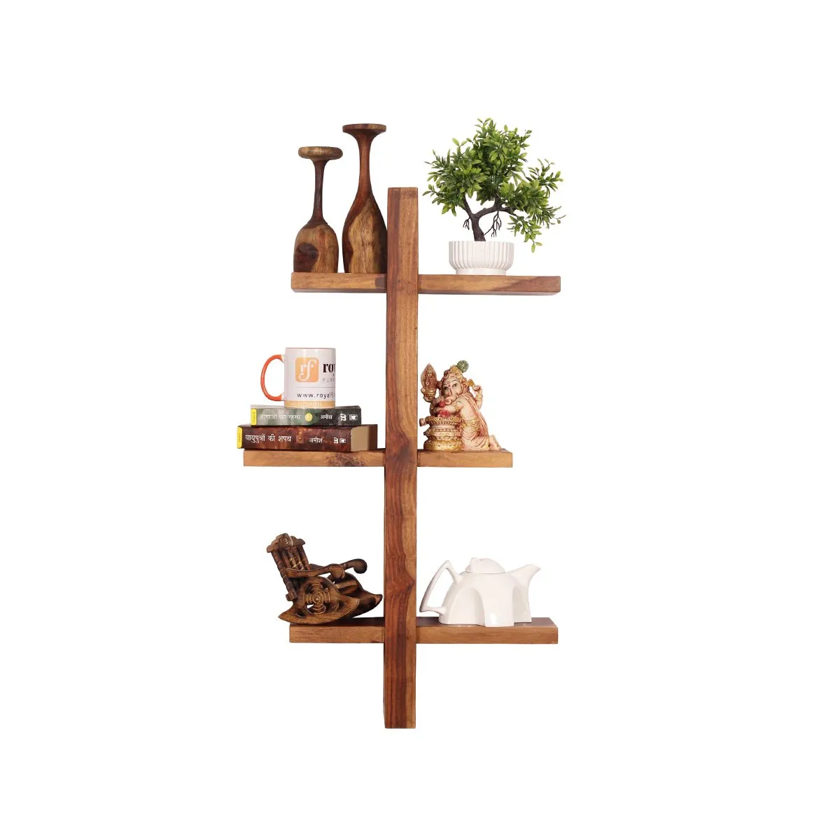 Royal Finish Tri Shelfo Hanging Bookcase/WallShelf Natural Honey In Sheesham W sheesham wood furniture image 10