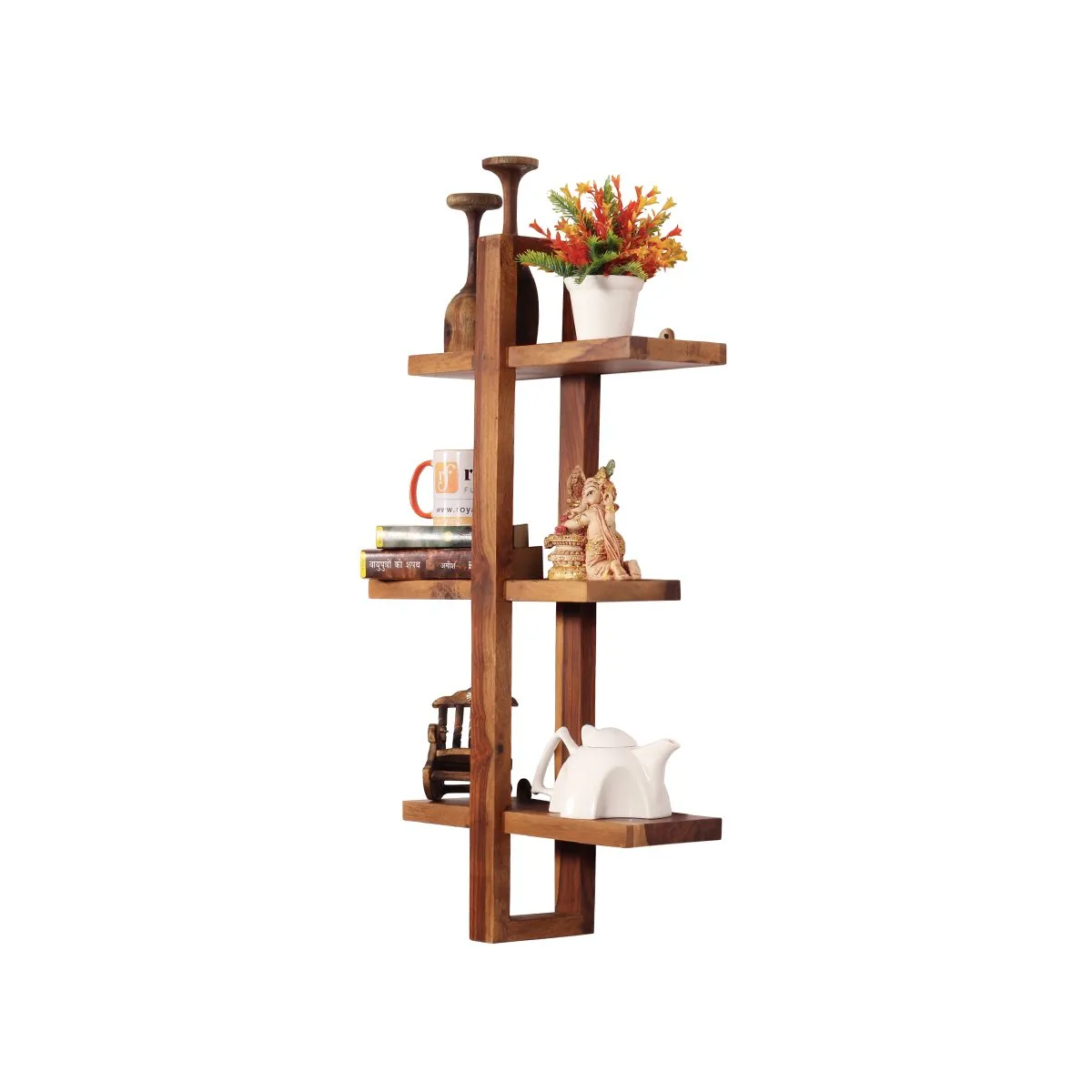 Royal Finish Tri Shelfo Hanging Bookcase/WallShelf Natural Honey In Sheesham W sheesham wood furniture image 11