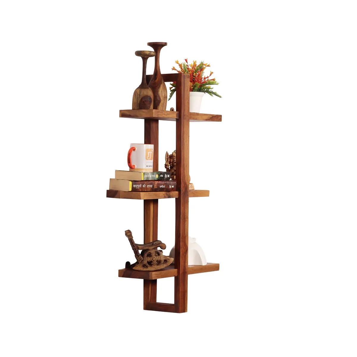 Royal Finish Tri Shelfo Hanging Bookcase/WallShelf Natural Honey In Sheesham W sheesham wood furniture image 12
