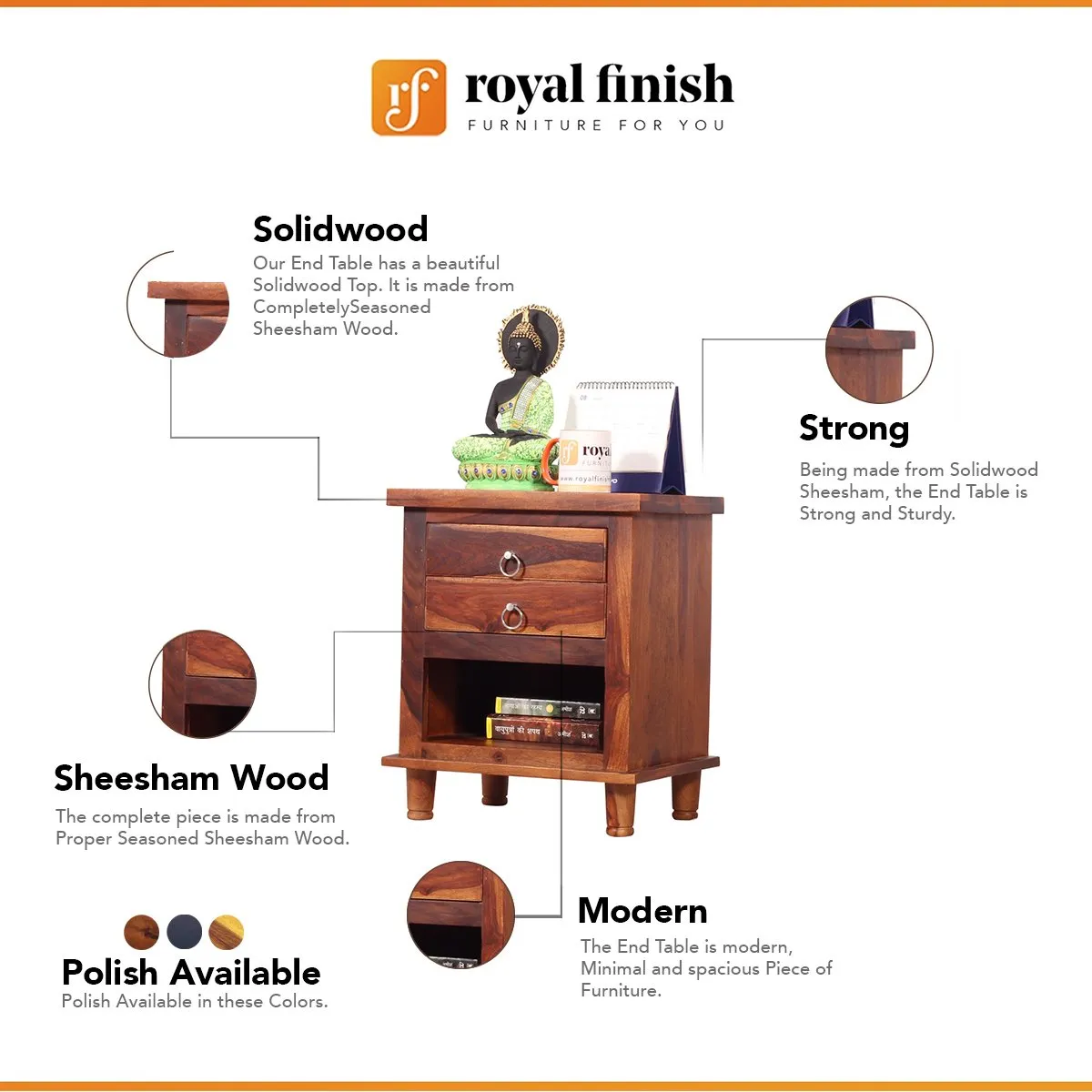 Royal Finish Santo Bedside Table In Furniture Sheesham Wood sheesham wood bed image 2