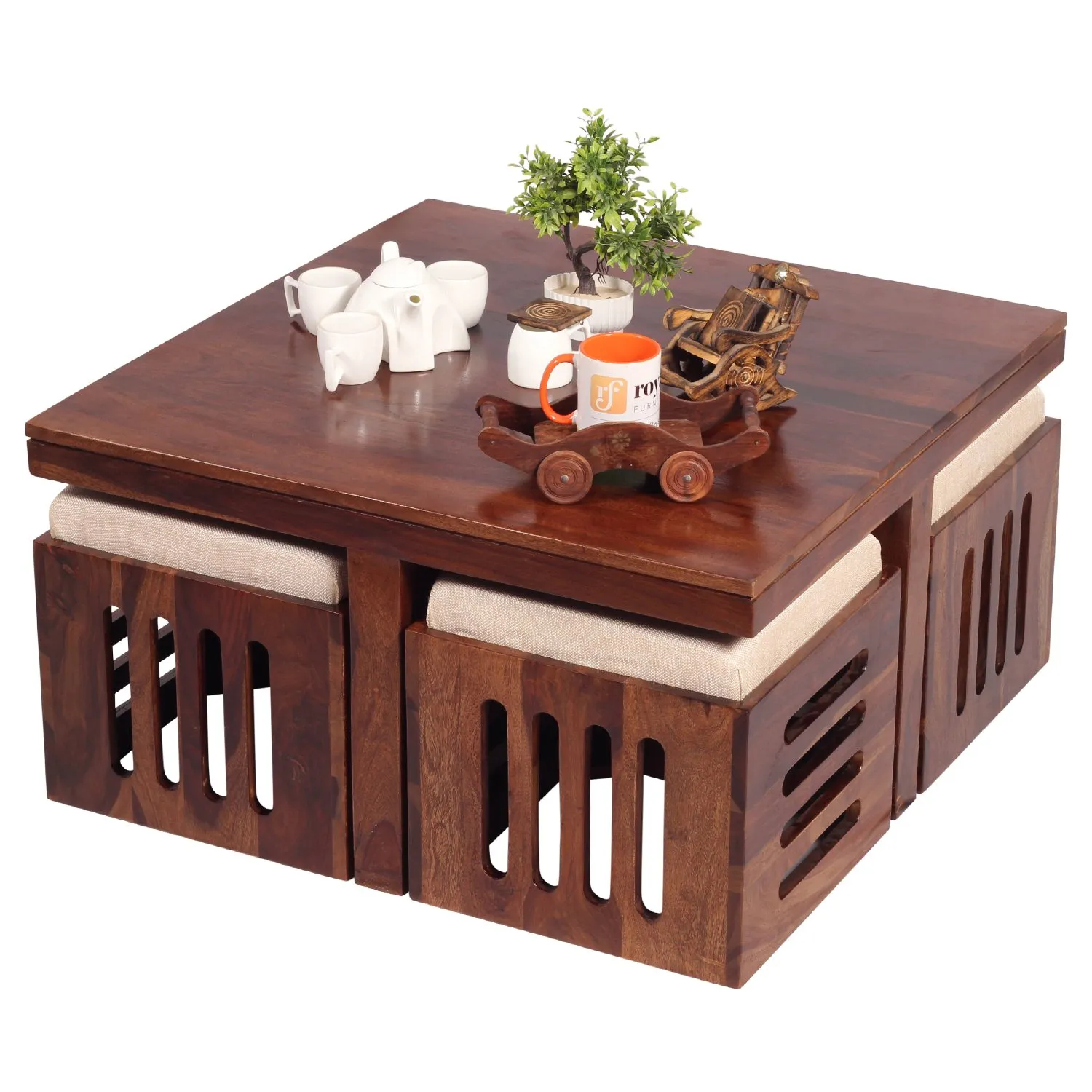 Royal Finish Jalapeno With 4 Stool Center table In Natural Colour Matte Finished
