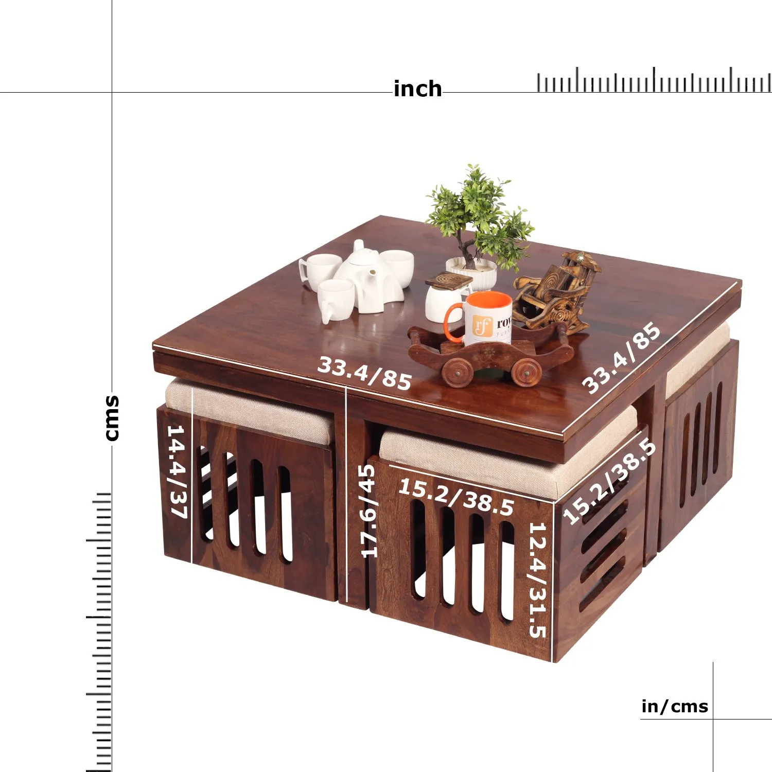 Royal Finish Jalapeno With 4 Stool Center table In Natural Colour Matte Finished wooden center table image 2