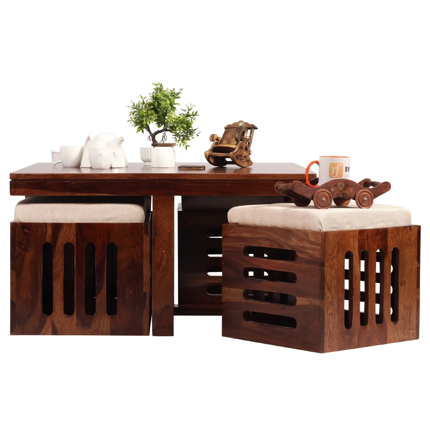 Royal Finish Jalapeno With 4 Stool Center table In Natural Colour Matte Finished wooden center table image 3
