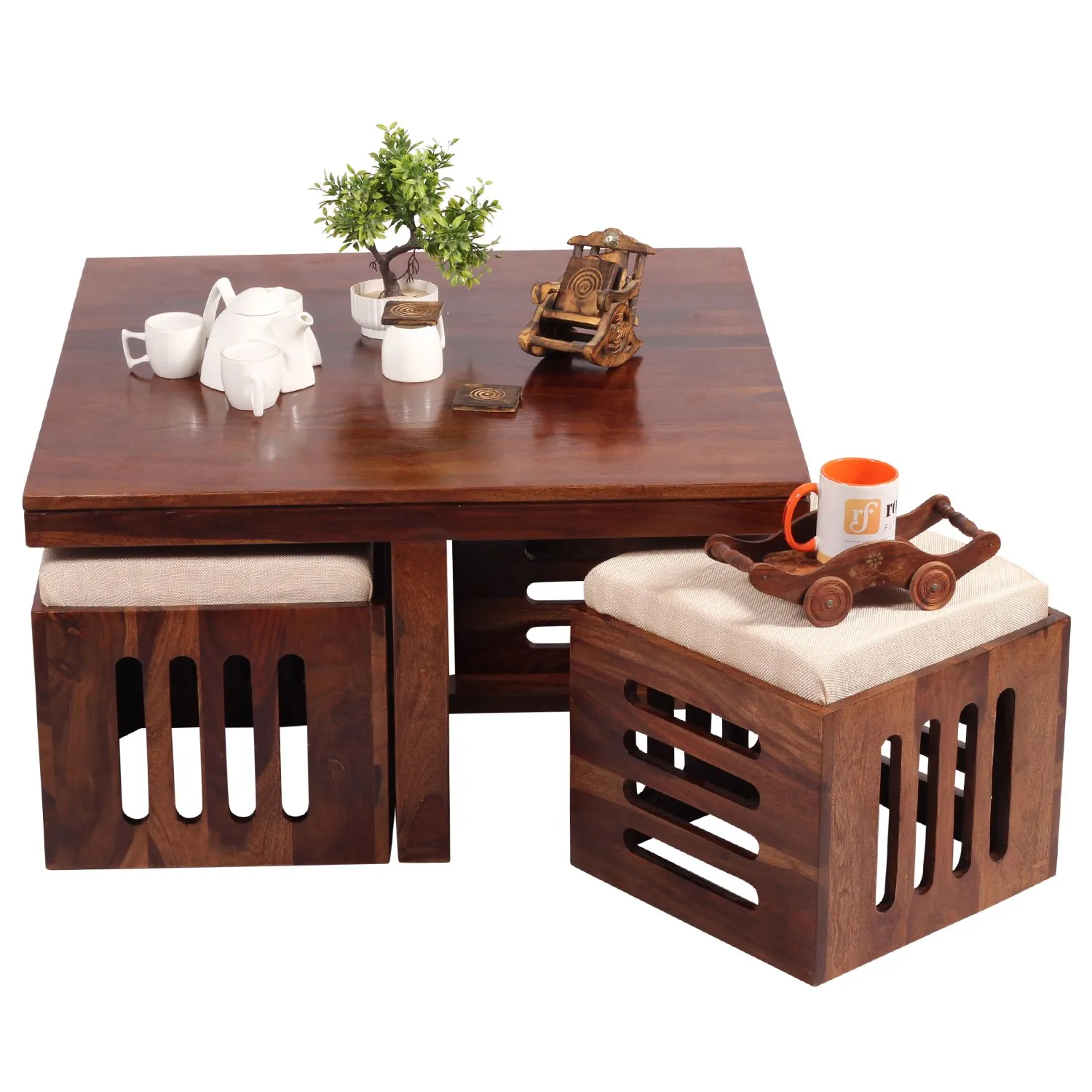 Royal Finish Jalapeno With 4 Stool Center table In Natural Colour Matte Finished wooden center table image 4