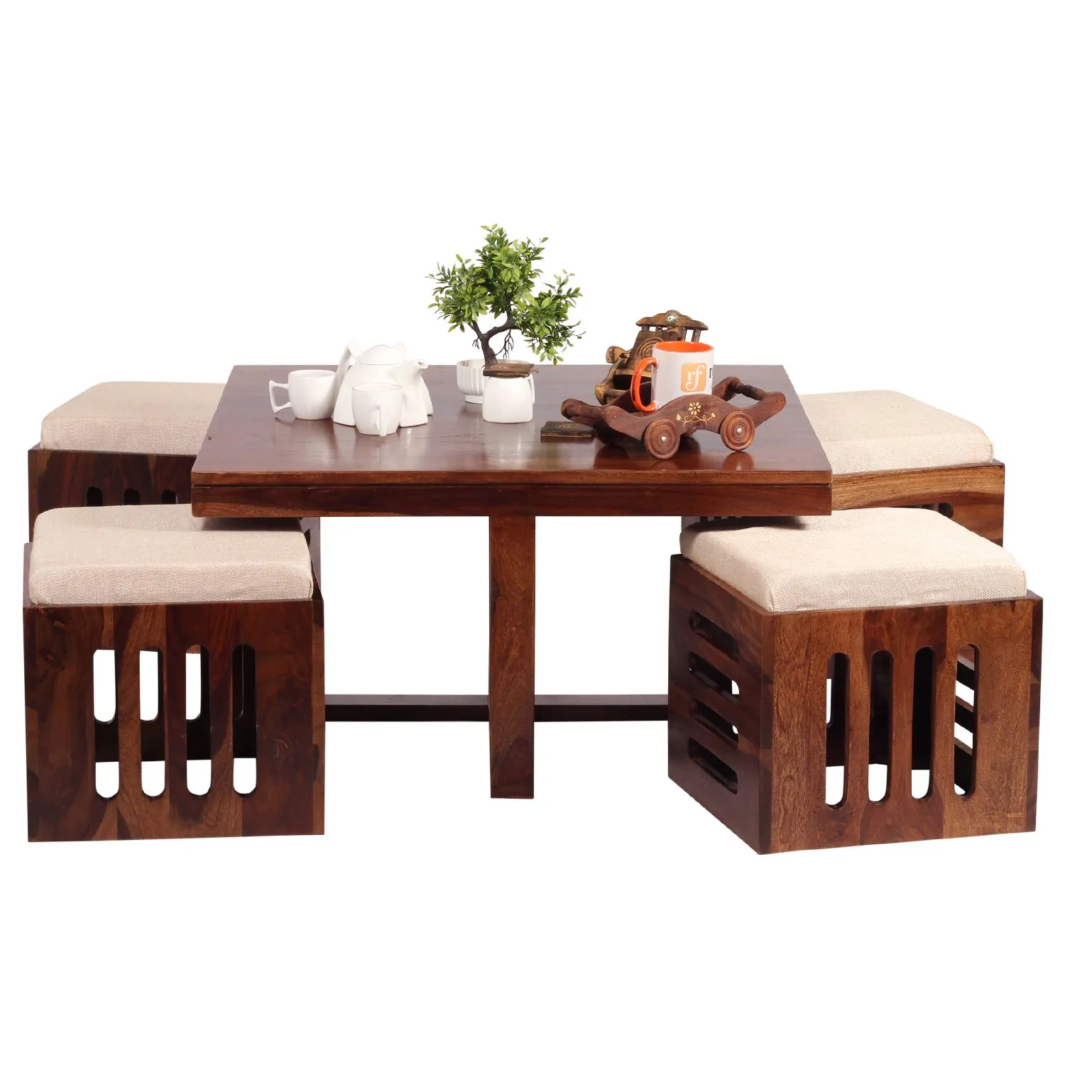 Royal Finish Jalapeno With 4 Stool Center table In Natural Colour Matte Finished wooden center table image 5