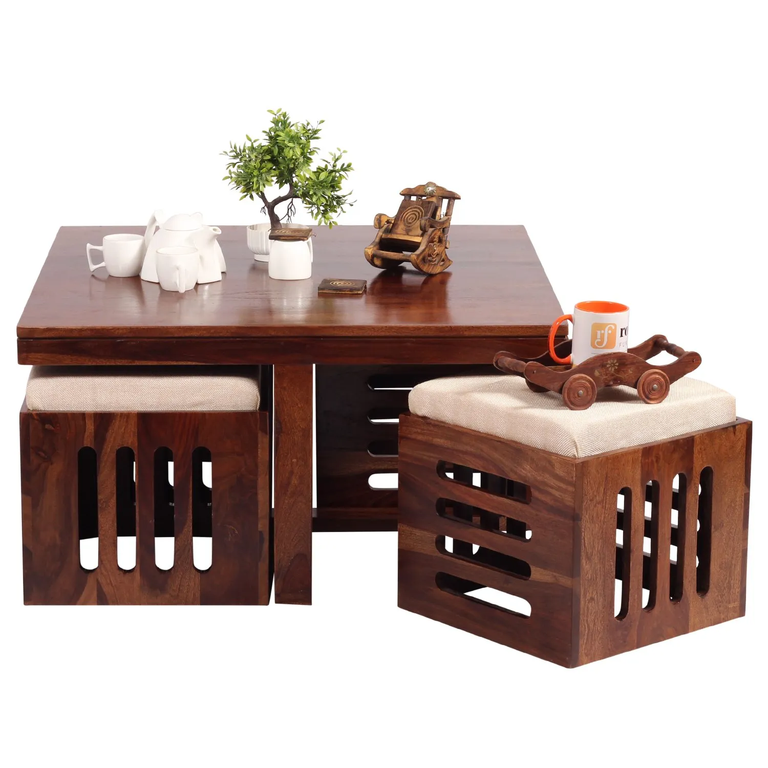 Royal Finish Jalapeno With 4 Stool Center table In Natural Colour Matte Finished wooden center table image 6
