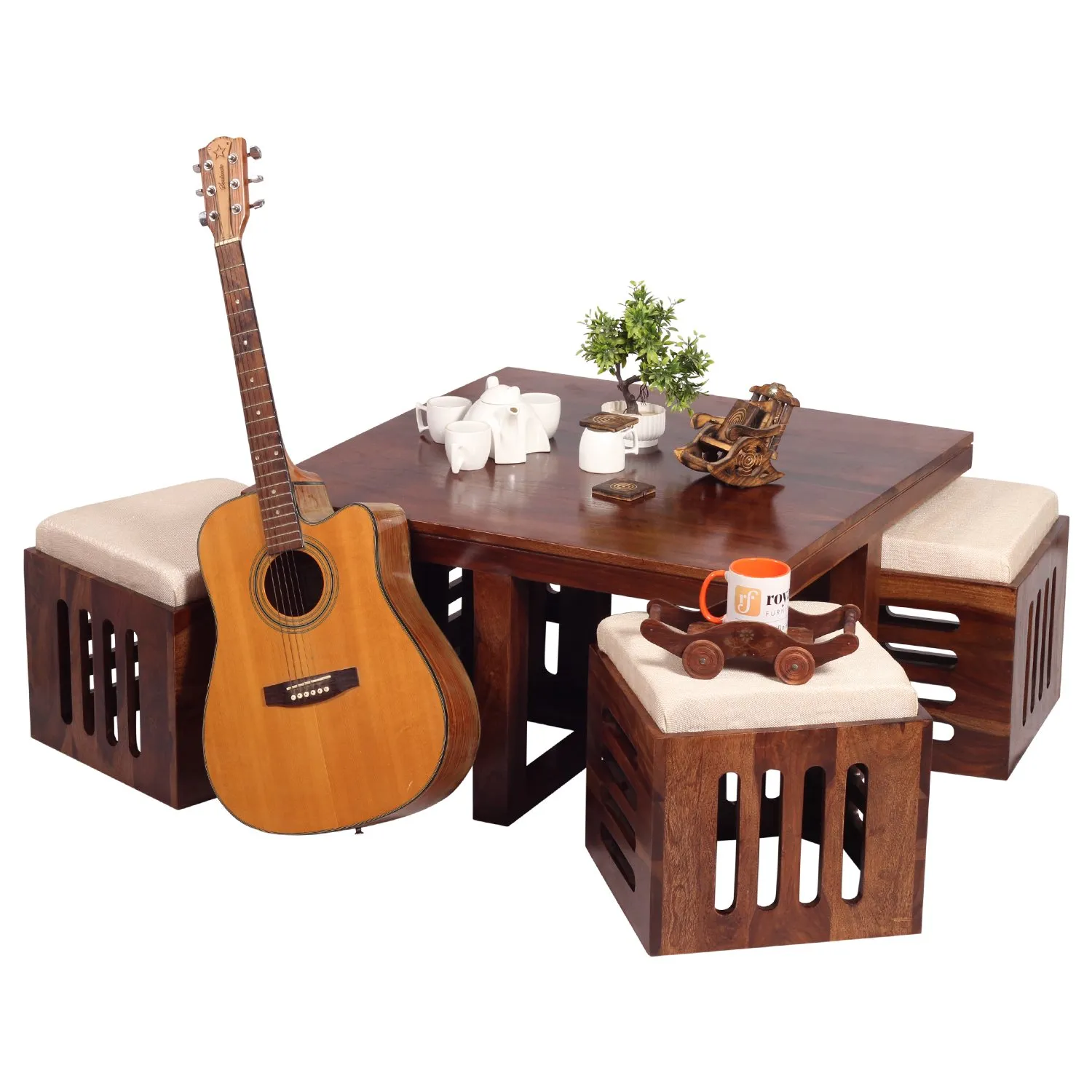 Royal Finish Jalapeno With 4 Stool Center table In Natural Colour Matte Finished wooden center table image 10