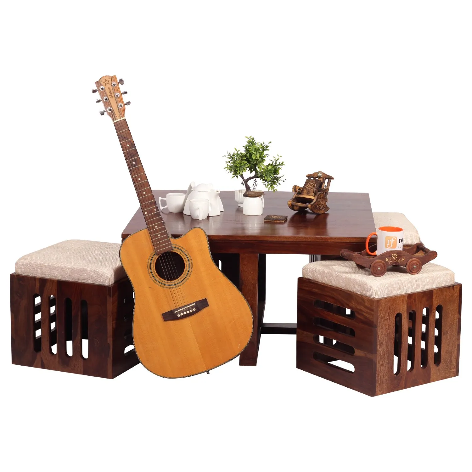 Royal Finish Jalapeno With 4 Stool Center table In Natural Colour Matte Finished wooden center table image 12